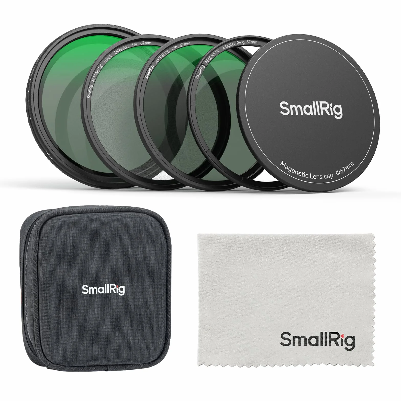 SMALLRIG Kit Filtro Obiettivo Magnetico 5 in 1 da 67 mm, VND + CPL + Nebbia Nera 1/4 + Anello Adattatore Filettato + Copriobiettivo Magnetico + Custodia, per Obiettivo Fotocamera Telefono - 4726