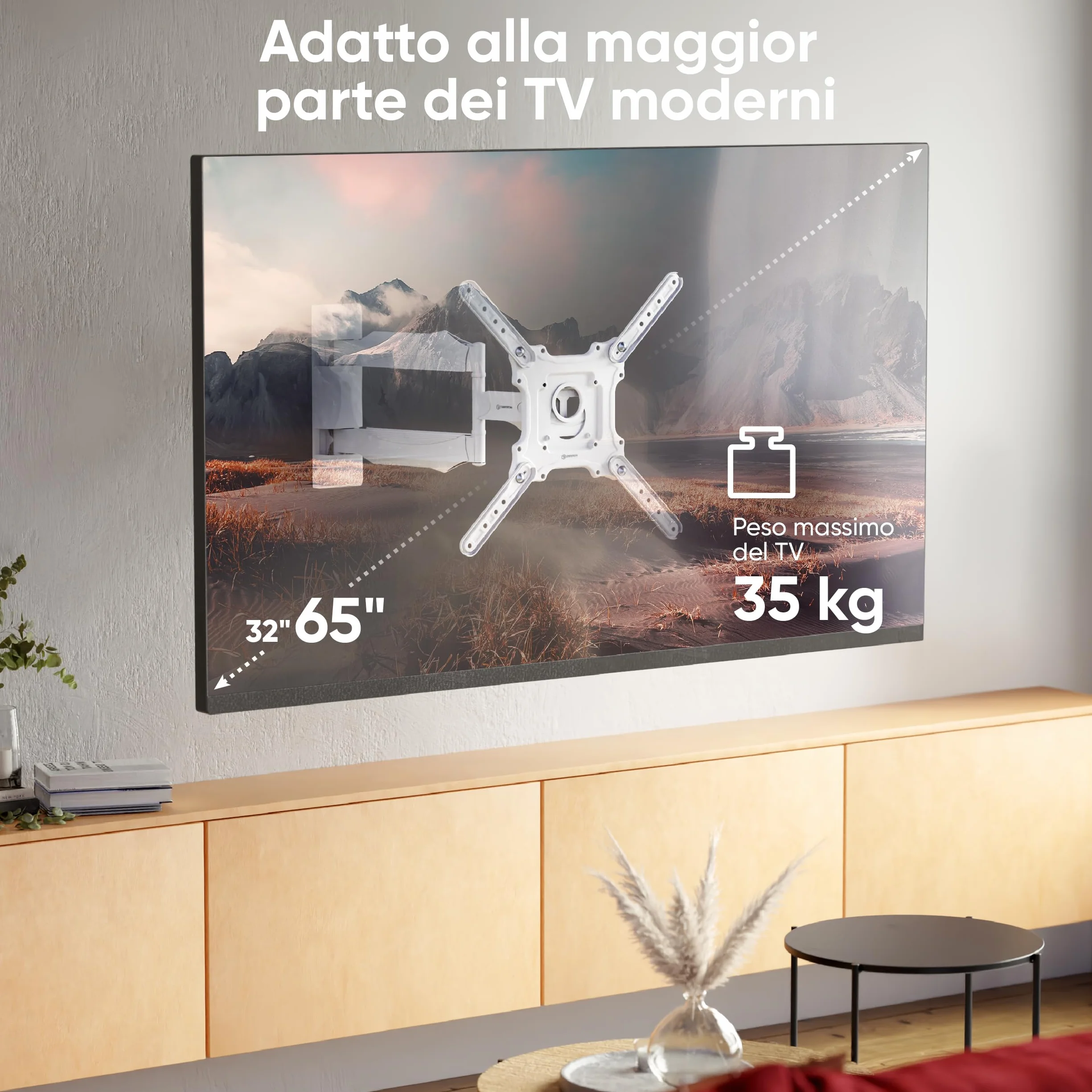 ONKRON Supporto TV Parete 32-65 pollici, Staffa TV fino a 35 kg, VESA 100x100-400x400 mm, Porta Televisore a Muro Inclinabile e Girevole, Braccio Televisore Regolabile, Snodabile, Bianco M4-W