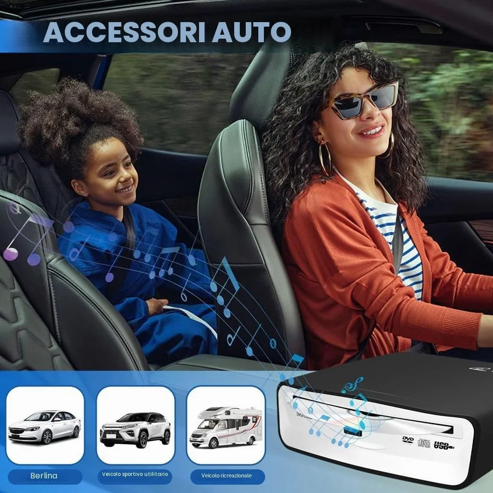 Lettore CD Esterno Universale Portatile per Auto, Può Essere Collegato Alla Presa USB in Auto, Laptop o Televisore, per Navigazione con Android 4.0 e