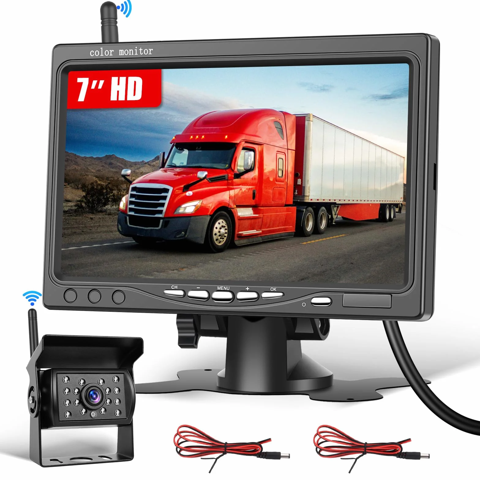 Hikity Wireless Retrocamera per Auto 7 Pollice LCD Monitor Schermo Telecamera Retromarcia Impermeabile Telecamera Posteriore Visione Notturna per Camion/Camper/Rimorchi/Bus