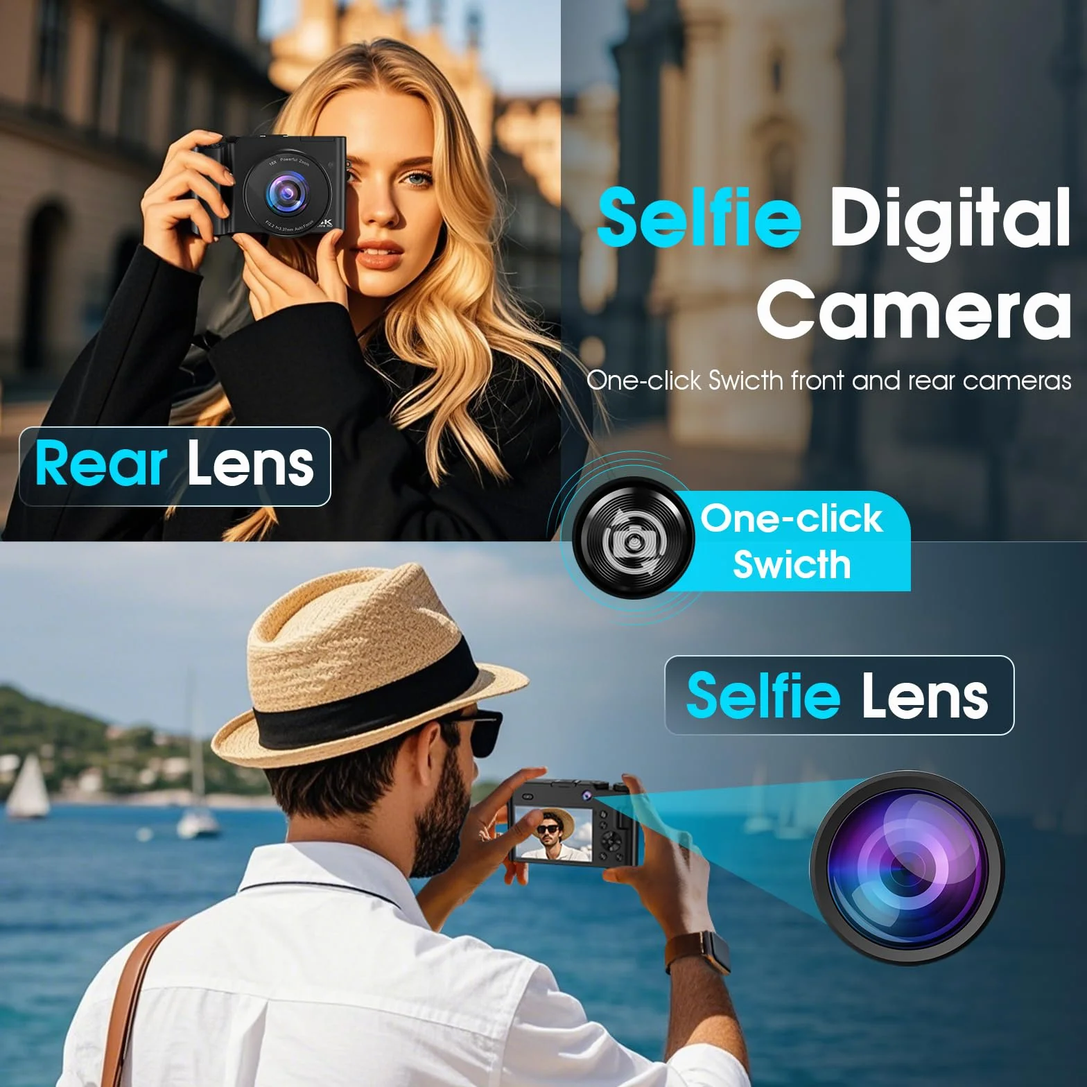 Fotocamera e digitale Bofypoo 64 MP autofocus Vlogging con doppia telecamera 4K, zoom digitale 16X, scheda memoria 32G