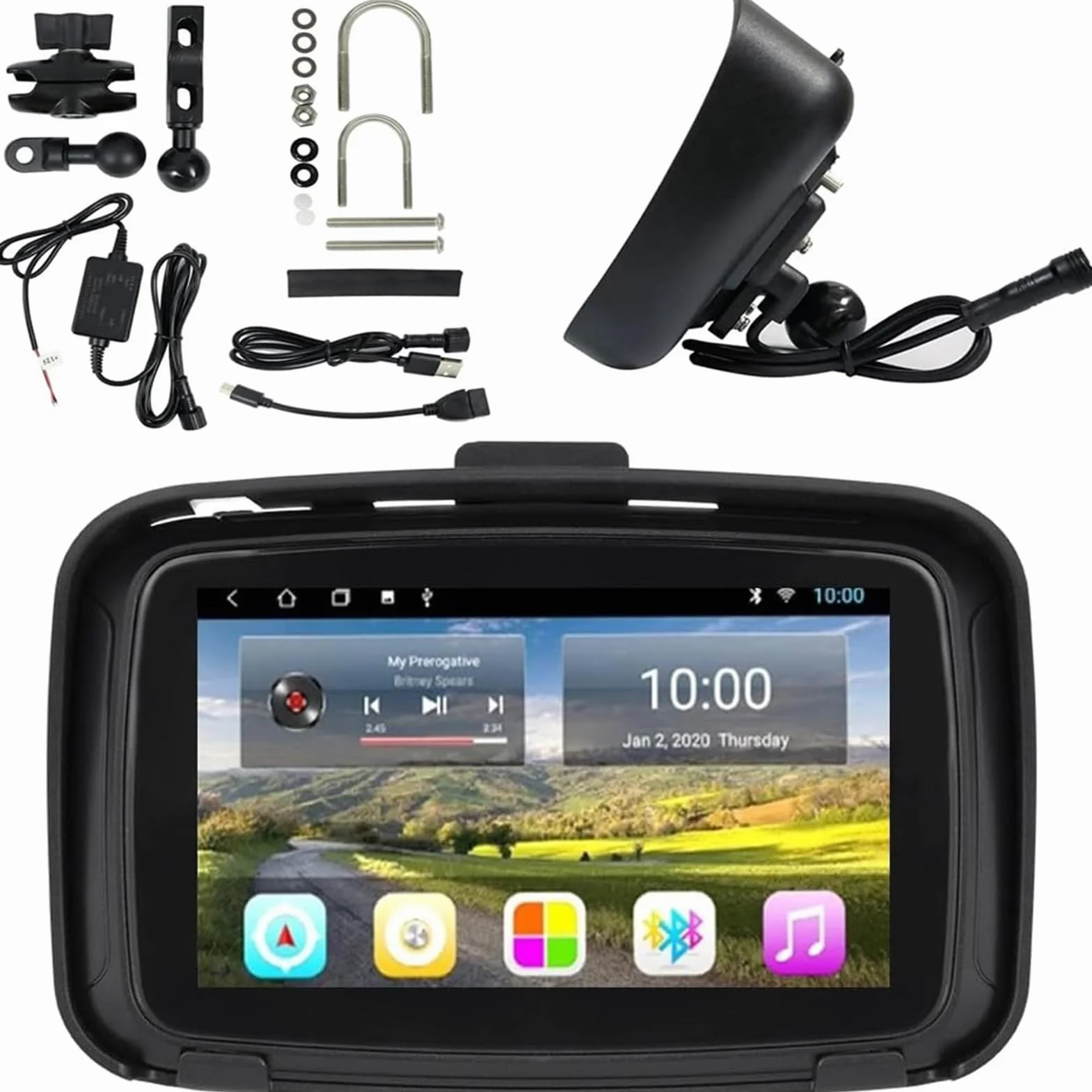 Navigatore GPS Per Moto, Carplay Wireless Touch Screen Da 5 Pollici, IPX7 Impermeabile, Connessione BT, WIFI 4G USB Plug And Play, Posizionamento Preciso, Mappa In Tempo Reale