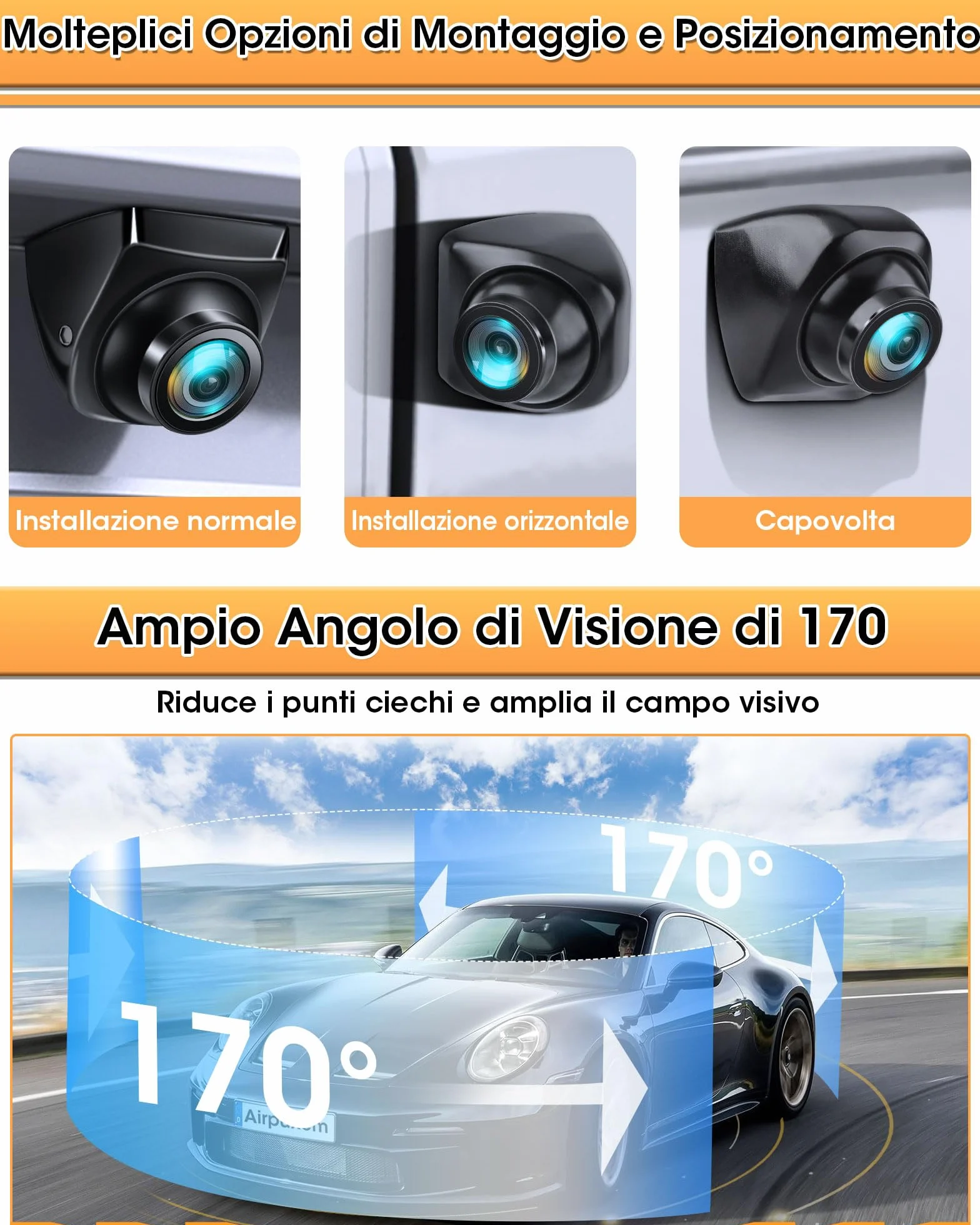 4 Modalità di Segnale Telecamera Retromarcia Auto 360° Ruotabile Supporta i Modelli AHD 1080P/720P/NTSC/PAL Telecamera di Retromarcia per Auto Camion Super Visione Notturna 170° Grandangolo