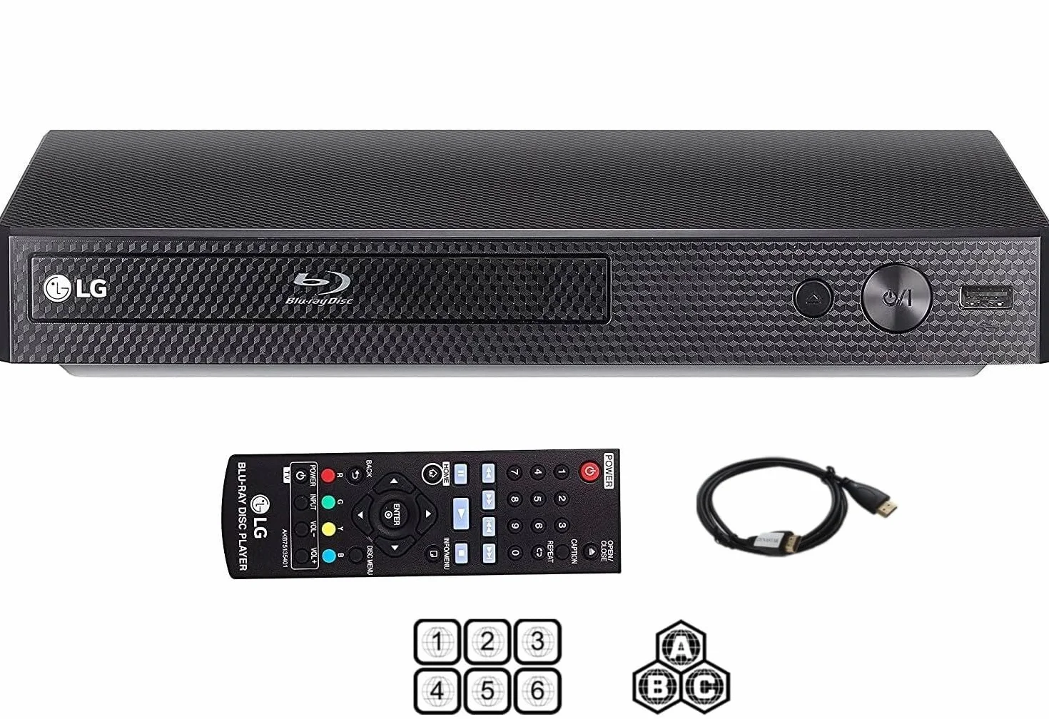 LG BP-250 - Lettore Blu-ray, 110-240 Volt, smart, con cavo HDMI Dynastar da 1,5 m