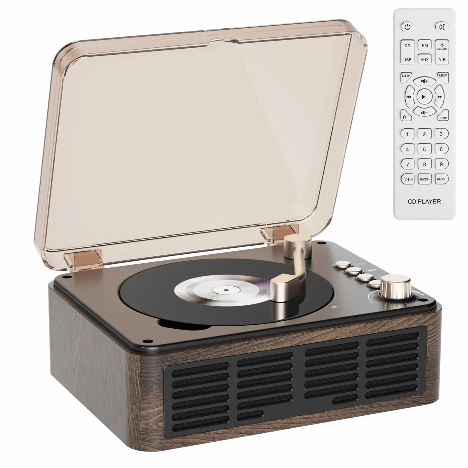 Gueray Lettore CD Bluetooth con Altoparlanti e radio FM Lettore CD vintage Supporto riproduzione USB e AUX per libri audio