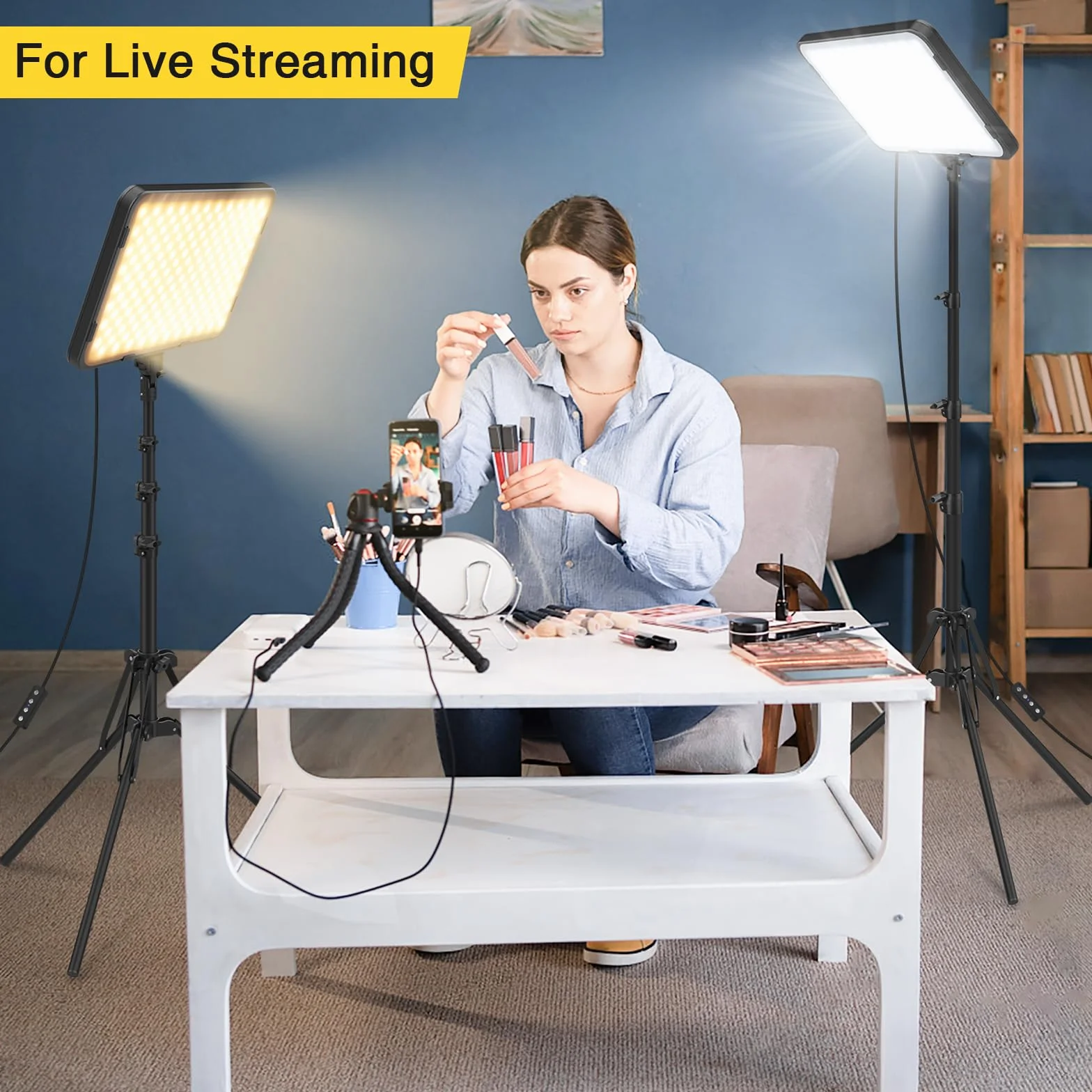 Luce Video Fotografica a Pannello Led Per 63" con Supporto per Treppiede, Obeamiu 20W Luci per Fotografia 2500-8500K Luce Illuminazione per Foto Video Trucco Youtube Tiktok Autoritratto Streaming Live