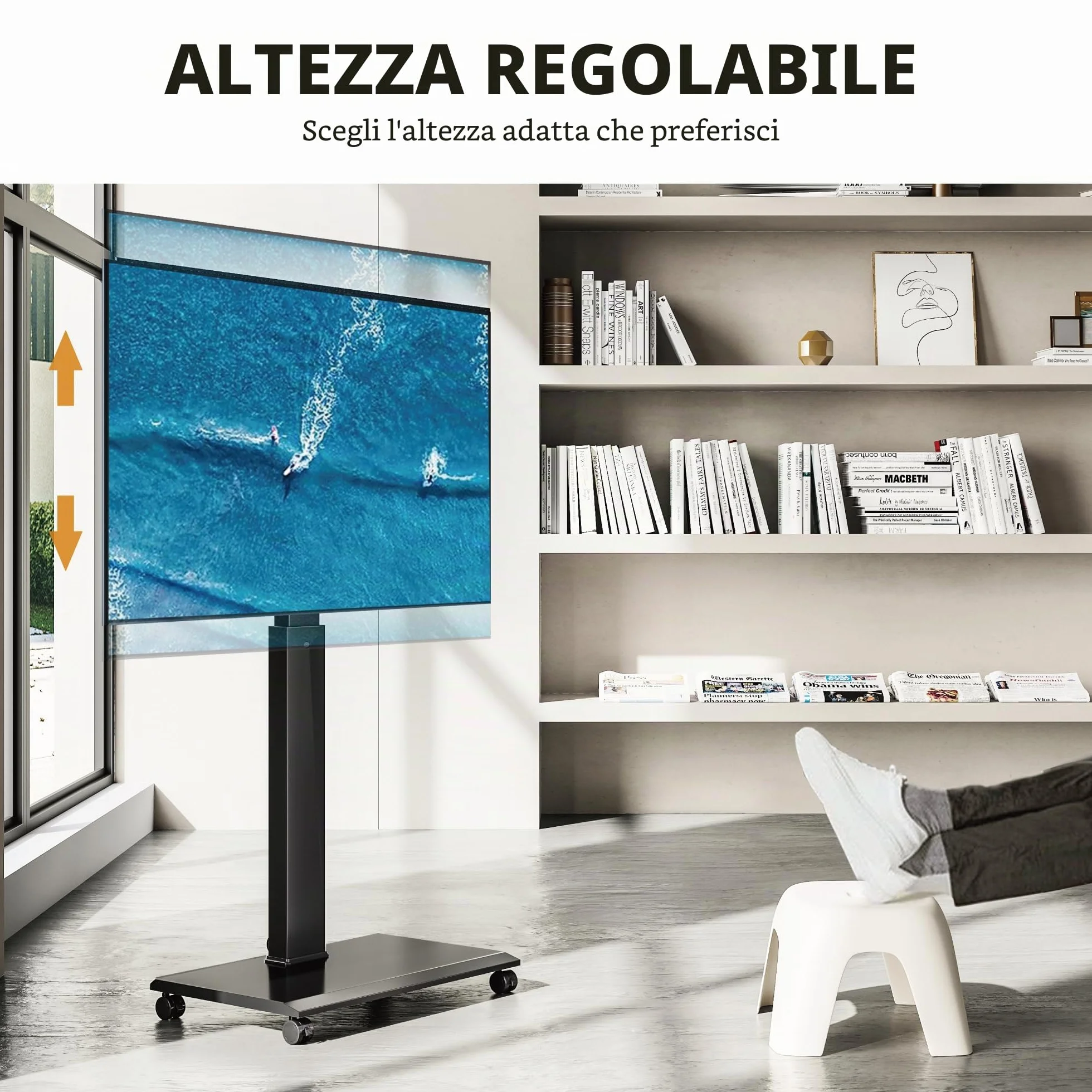 FITUEYES Carrello Porta TV con Ruote per 32-75 Pollici, Orizzontale e Verticale Supporto TV da Pavimento e Metallo Base, 40° Girevole & 7 Altezza Porta TV da Terra Max VESA 600x400mm Portata 40kg