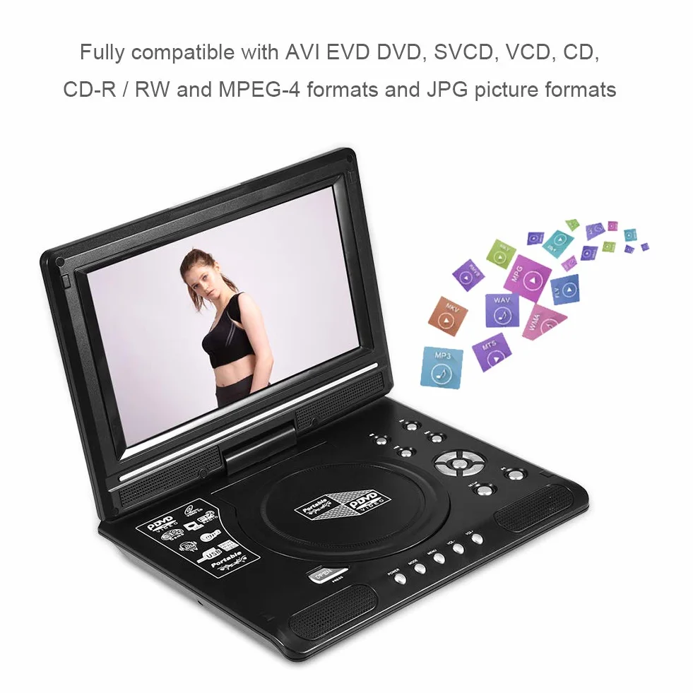 Socobeta Lettore Video Dvd Girevole LCD Portatile da 9 Pollici Widescreen Radio Gioco SD USB AV CD VCD(Spina UE)