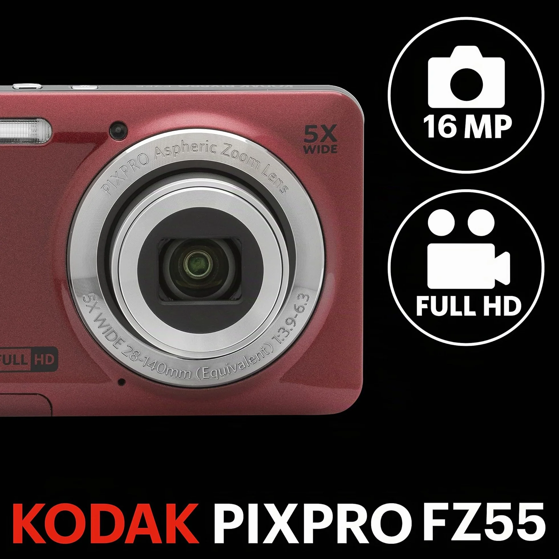 KODAK PIXPRO FZ55 1/2.3" Fotocamera compatta 16 MP CMOS 4608 x 3456 Pixel Rosso
