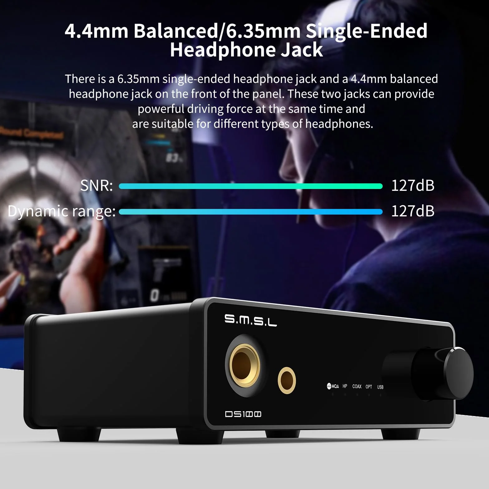 S.M.S.L DS100 DAC USB MQA CS43131 amplificatore cuffie 6,35mm 4,4mm XMOS XU-316 32bit/768kHz DSD256 Ingresso USB ottico coassiale