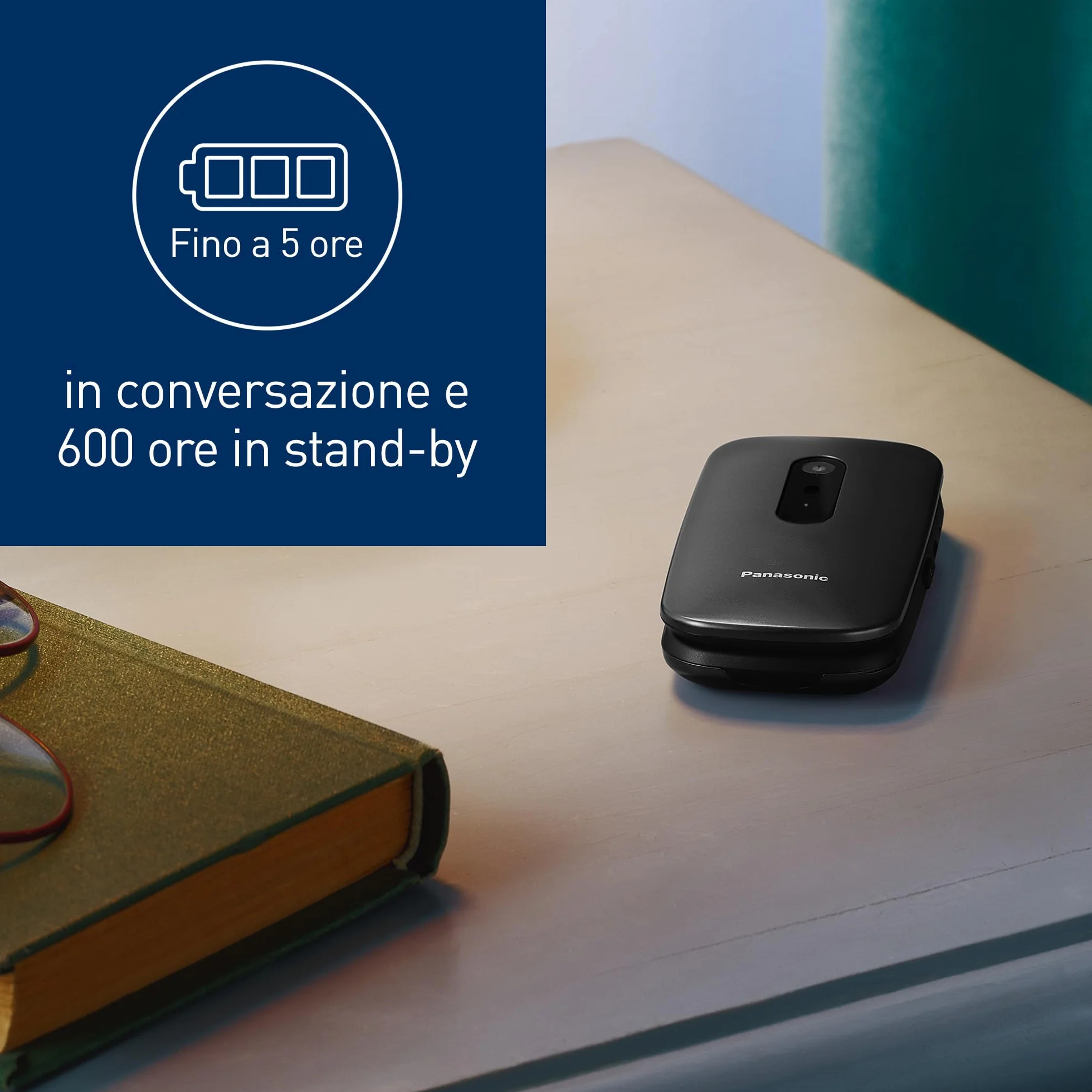 Panasonic KX-TU446EXB Telefono Cellulare Facile, Compatibile con Apparecchi Acustici, Ottimale per Anziani, Pulsanti Retroilluminati, 600 Ore di Autonomia, Ampio Display, Chiamata di Emergenza, Nero