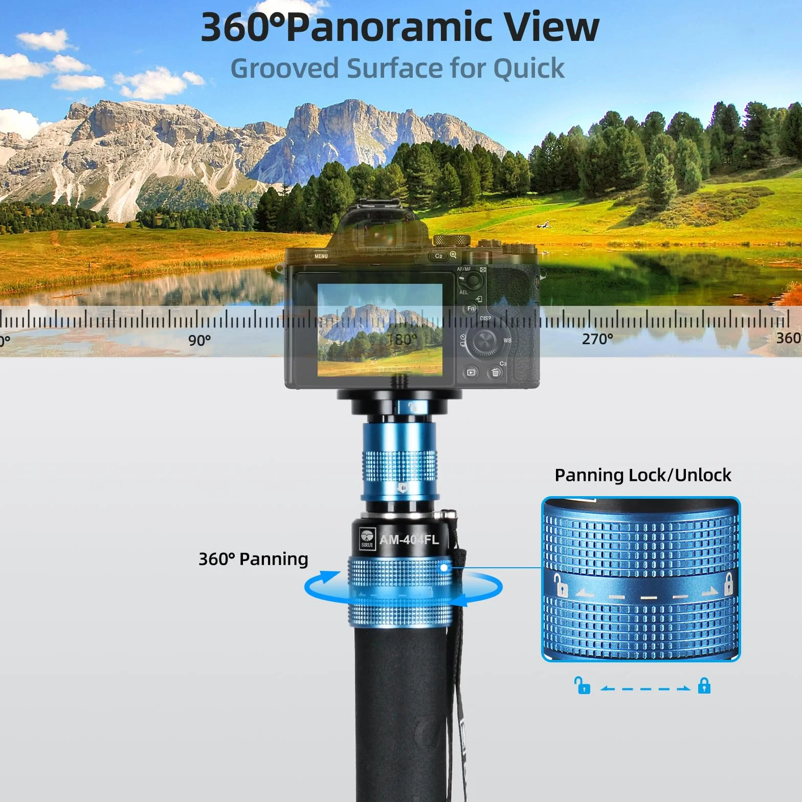 SIRUI AM-404FL Monopiede Video, 190cm Monopiede Fotografico Professionale con Base, Portatile Monopiedes da Viaggio in Alluminio a 4-Sezioni per Fotocamera Reflex, Videocamera, Carico Massimo 12KG