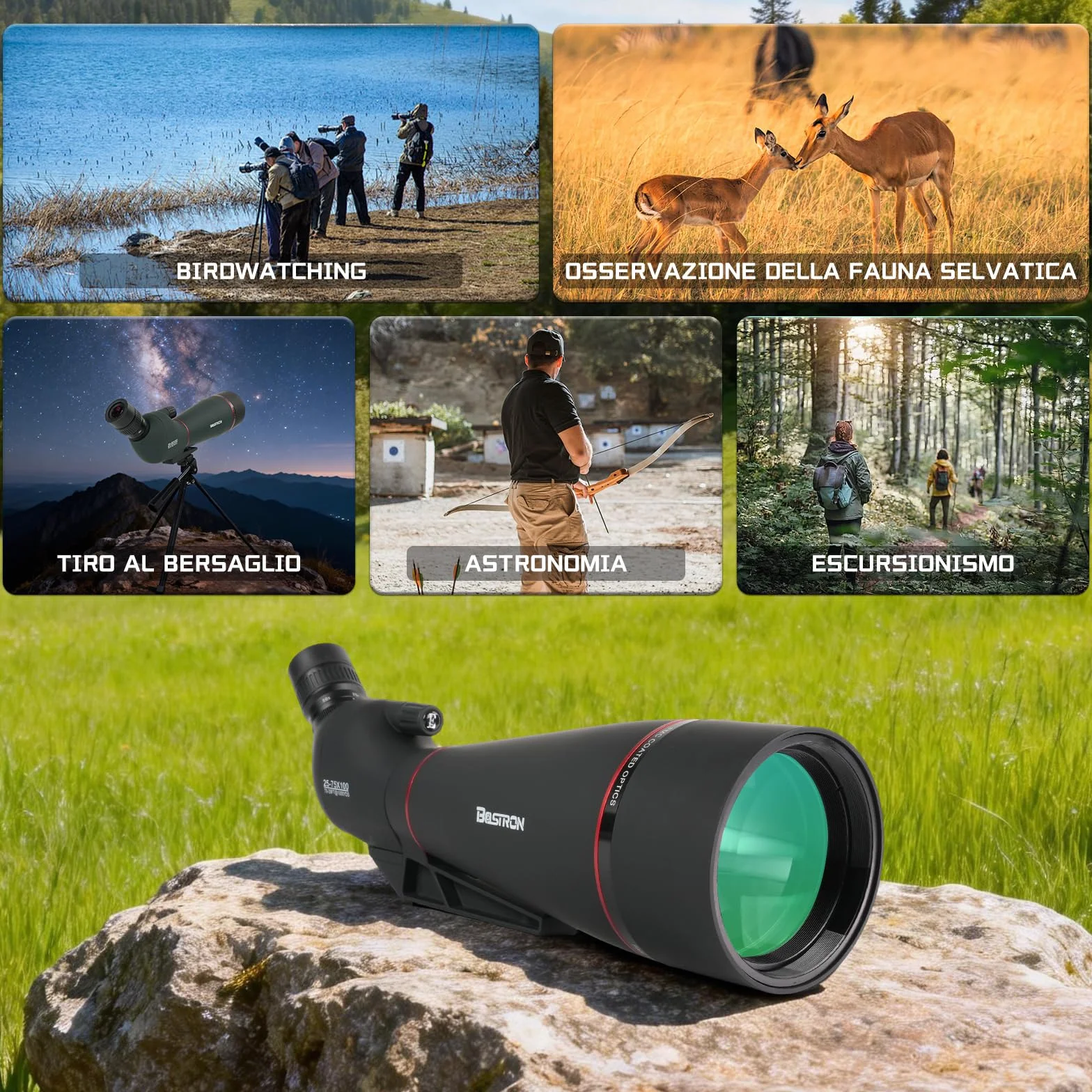25-75x100mm Cannocchiale con Treppiede,HD FMC Impermeabile,Cannocchiale Terrestre con Adattatore Telefono Borsa, per Tiro a Segno Tiro, con l'arco Birdwatching