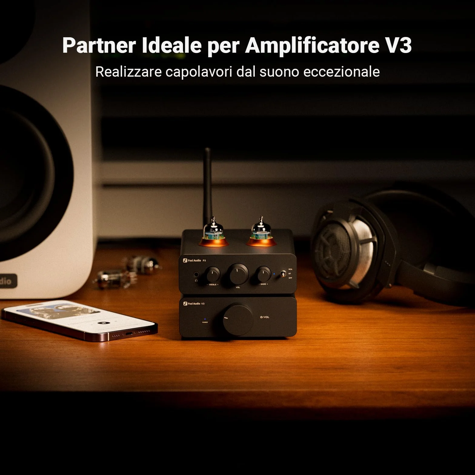 Fosi Audio P3 Hi-Fi Tubi Preamplificatore, Amplificatore a Valvole & per Cuffie, Bluetooth 5.1 aptX-LL & aptX-HD, RCA & AUX