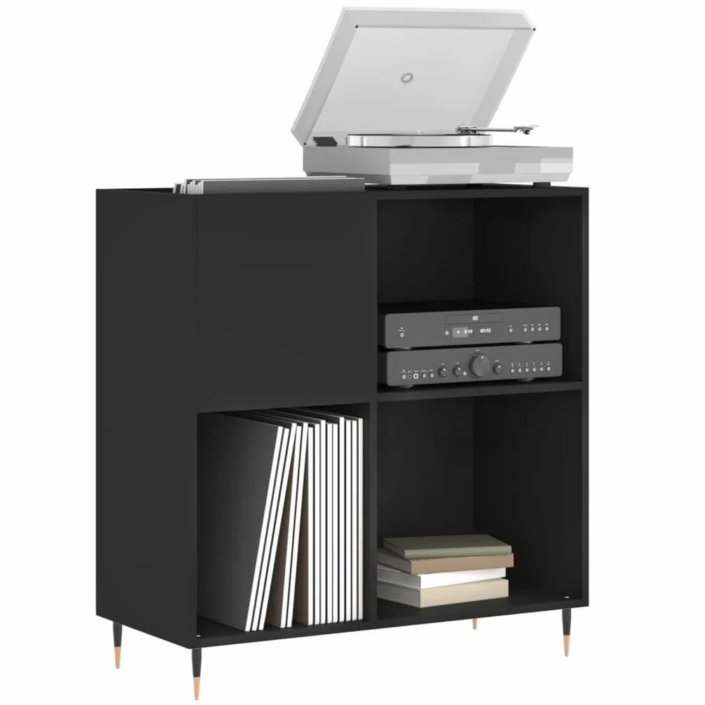 Scaffale Legno Multistrato 84,5x38x89 cm - Porta Dischi, CD e Vinile - Libreria Stretta - Mobile Salotto - Mobiletto TV - Nero