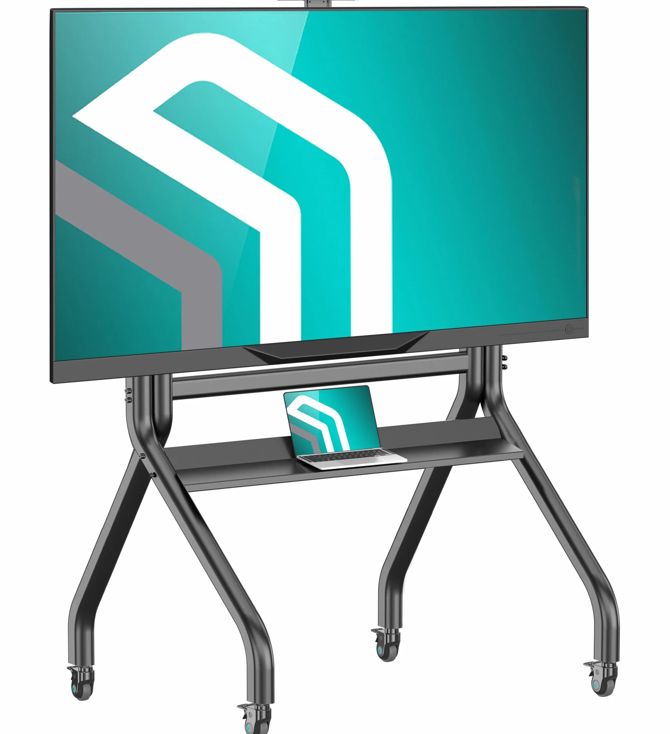ONKRON Supporto TV da Pavimento 60-120 pollici, Carga Totale 150 kg, VESA 200x200-1000x600 mm, Carrello Porta TV da Terra Mobile, con Ruote, Porta Televisore Regolabile in Altezza, Nero TS2080-B