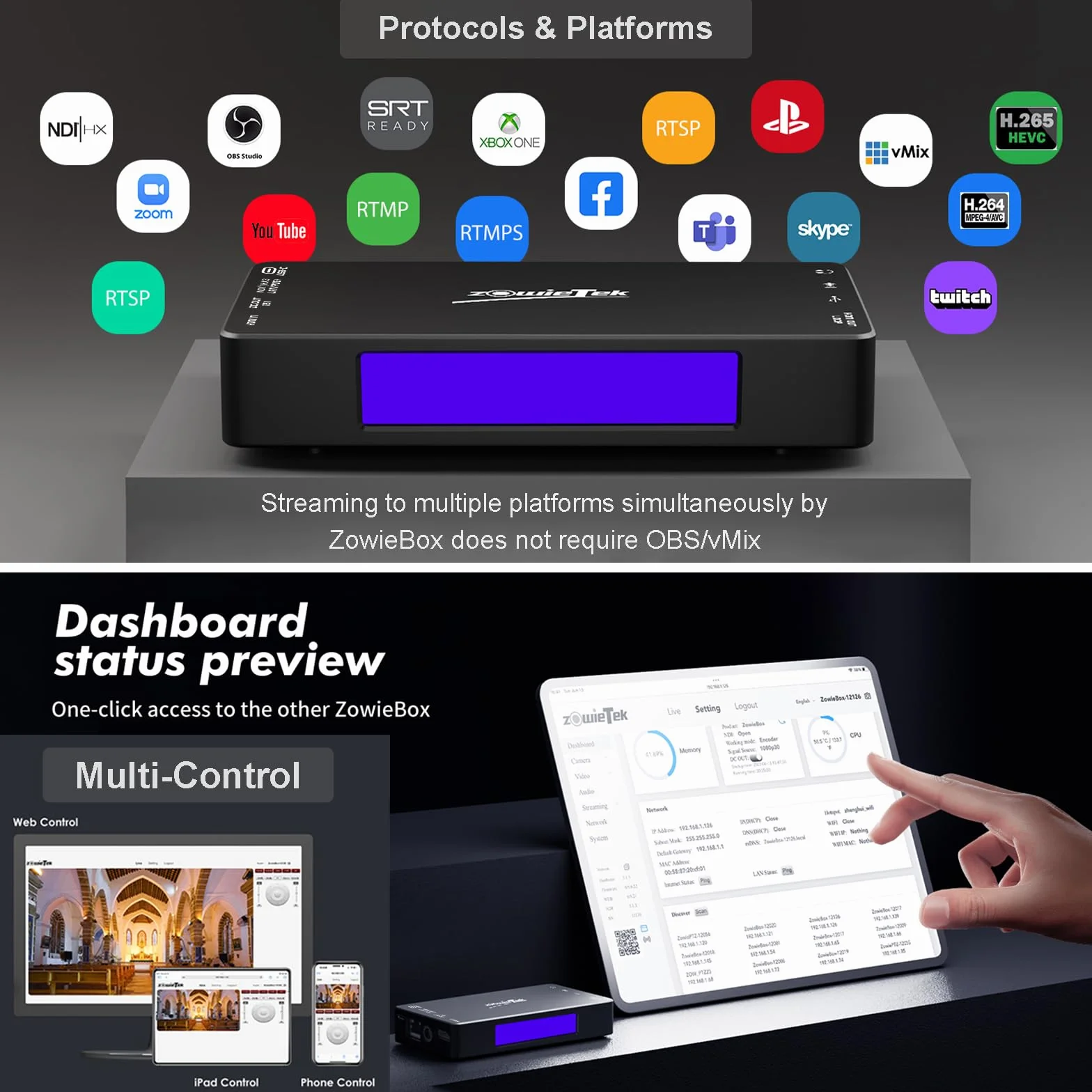 ZowieBox NDI Codificatore video HDMI 4K HX3 Convertitore UVC a HDMI Acquisizione Streaming live SRT RTMP RTSP