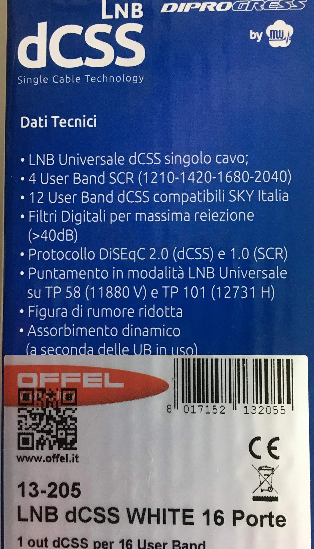 PARABOLA SAT SATELLITE 80 CM CON LNB SCR ALTA QUALITA' PER SKY TIVU' SAT