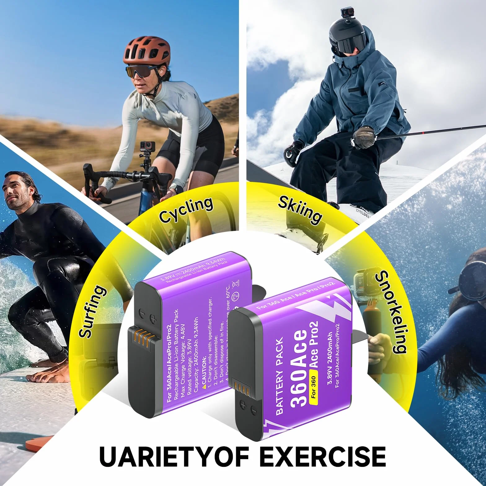CITYORK [Confezione da 3] 2400mAh Batteria per .Insta-360. Ace/Ace Pro/Ace Pro 2 Batteria di ricambio, Batteria ricaricabile di Accessori per fotocamere sportive, Alta capacità, Facile ricambio
