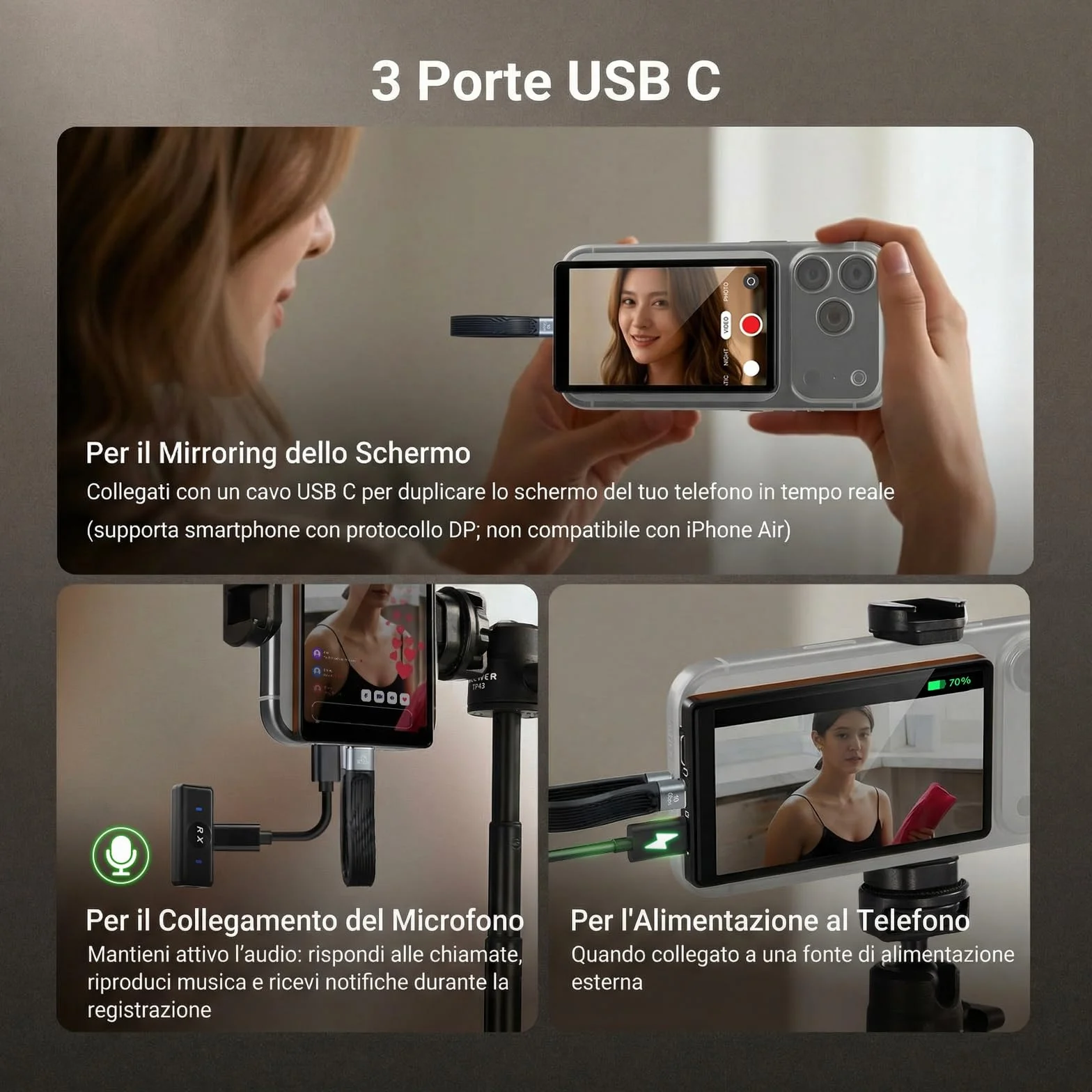 NEEWER BASICS 4" Vlog Selfie Monitor Schermo Magnetico Ultra Sottile per Fotocamera Posteriore, 600nits/Remote per Streaming Riprese Cablata 4K 120fps, Solo Compatibile con iPhone Serie 17 16 15, M4U