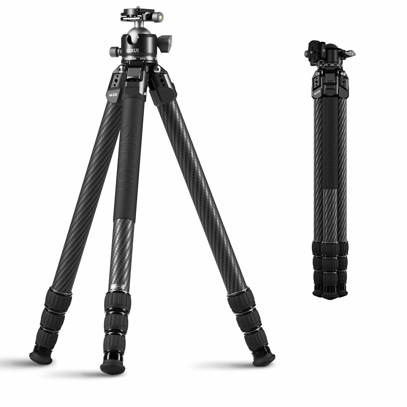 SIRUI Heavy-Duty Treppiede per Fotocamera in Fibra di Carbonio, 152CM Treppiede Professionale con 360° Testa a Sfera a Baricentro Basso, Leggero e Portatile, Carico Fino a 20KG, AM-324S+G1