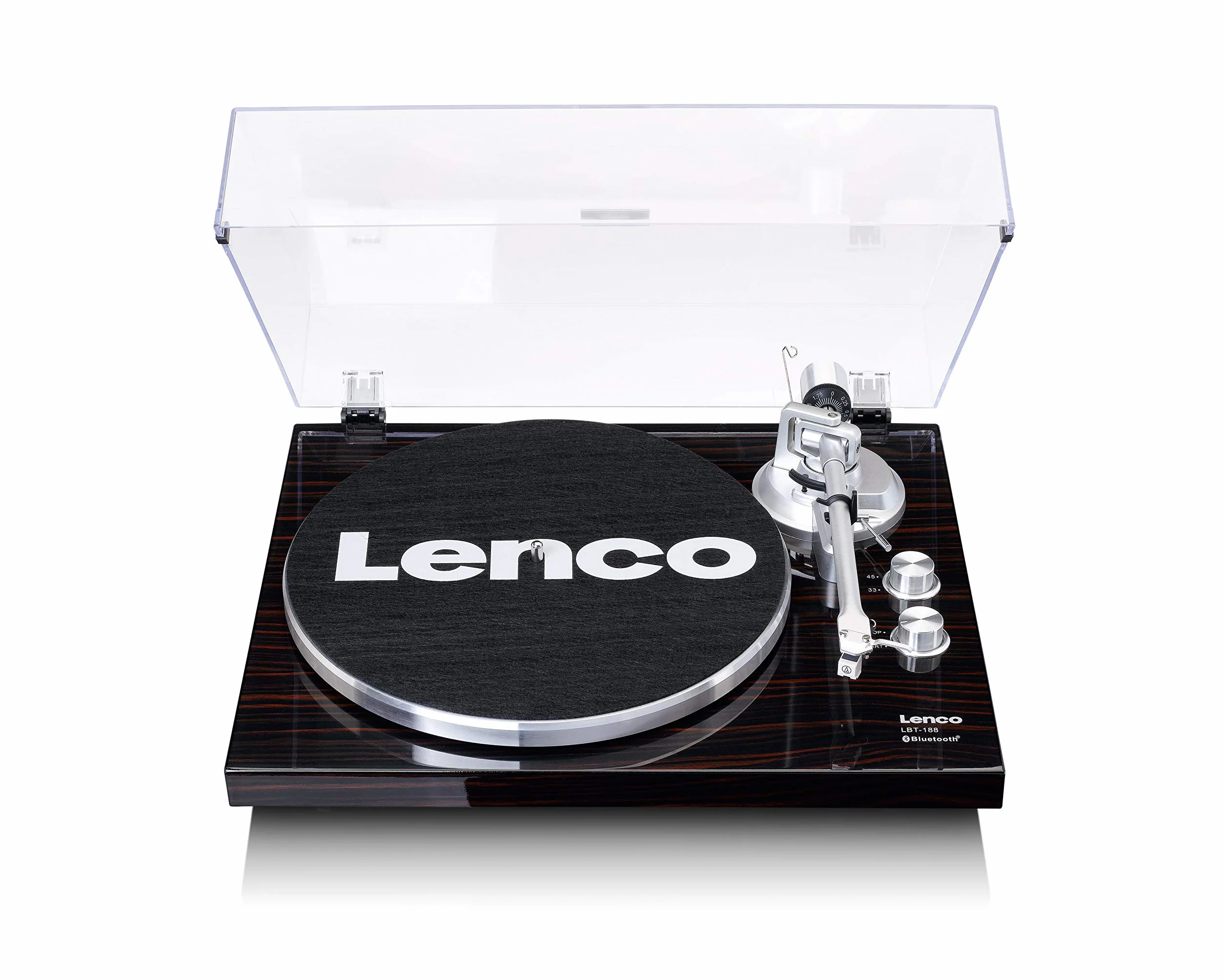 Lenco Giradischi LBT-188 - Bluetooth - Trasmissione a cinghia - 2 velocità 33 e 45 giri - Anti-Skating - Digitalizza vinile in MP3 - Marrone scuro, LBT-188 WA, Noce