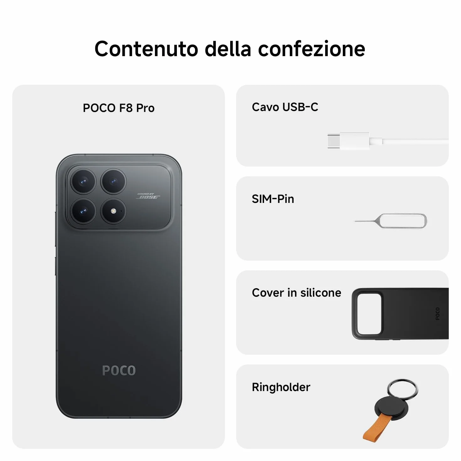 Xiaomi POCO F8 Pro, Smartphone 12+256 GB, Display AMOLED 6,59" 120Hz, Tripla Fotocamera 50MP Teleobiettivo 60mm, Audio Sound by Bose, Batteria 6210mAh, Titanium, Garanzia 2 anni, Caricatore escluso
