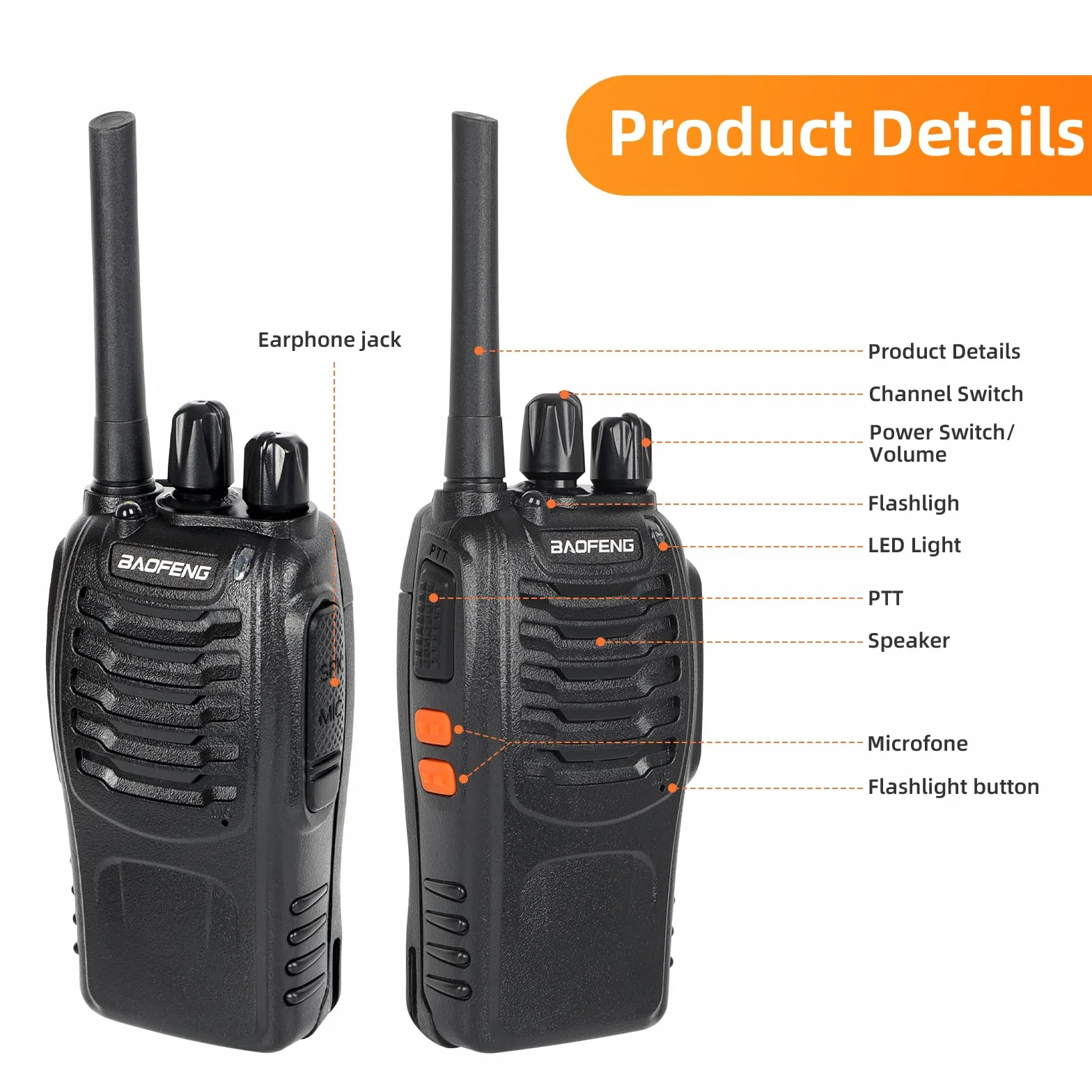 Walkie-Talkie PMR446 Ricaricabile Lunga Distanza 16 Canali VOX CTCSS/DCS Radio FM Ricetrasmettitore Portatile Walkie Talkie Professionali Con Auricolare