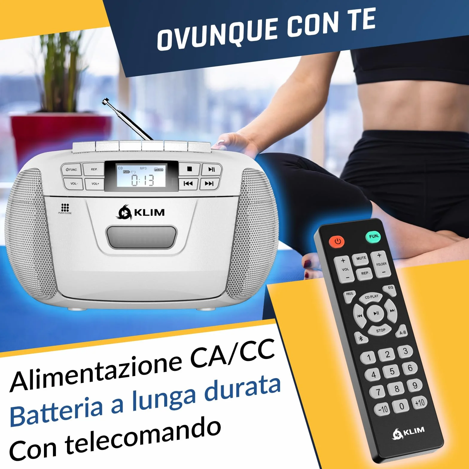 KLIM Lettore CD - Lettore Cassette Audio, AM/FM Radio Bluetooth, Stereo CD Player, Remota, Registrazione Su Nastro, USB Drive, AUX, Radio Stereo Casa Alimentazione AC/DC - Bianco