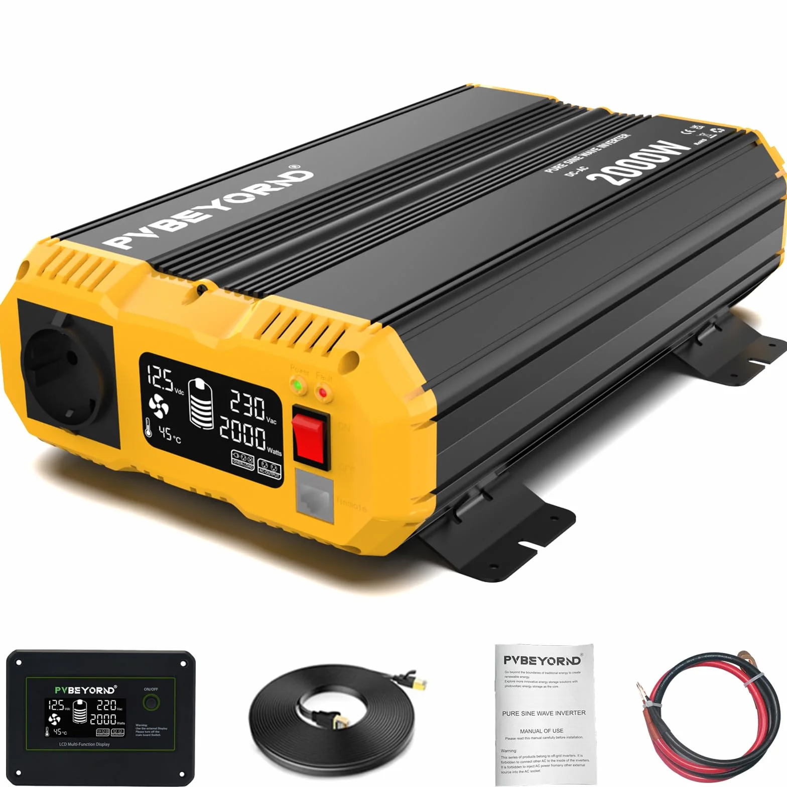 Inverter 12v 220V/230V onda pura 2000W/4000W Inverter 12v 220v onda pura Dotato di un controller esterno e di un display LCD è adatto all'utilizzo fuori rete in camper e abitazioni