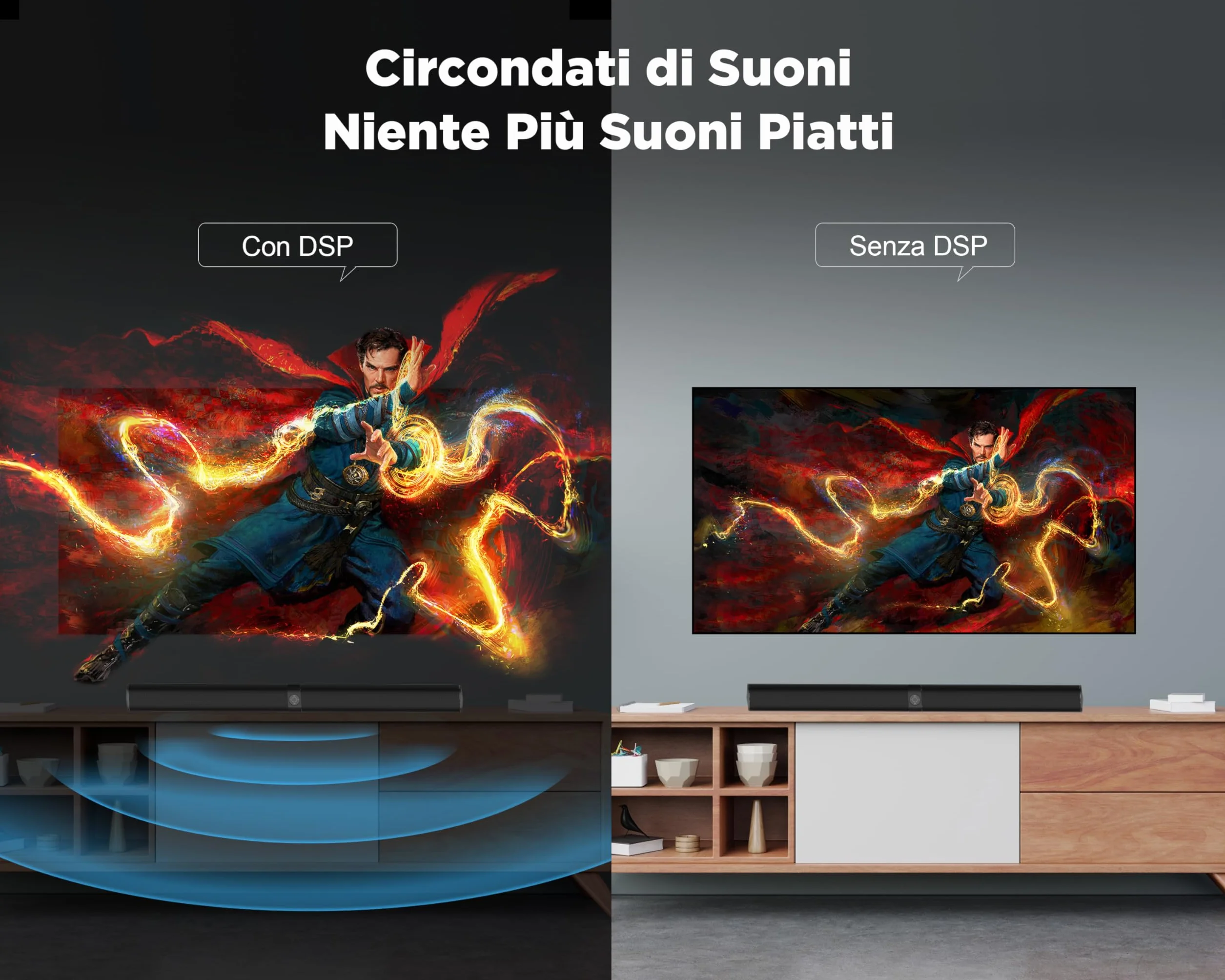 GarageRock Sound Bar per TV, Soundbar TV 2 in 1 divisibile con regolazione automatica del volume, altoparlanti TV stereo con 3 modalità EQ, Bluetooth 5.3, ARC/Opt/AUX, Soundbar per TV/proiettori, 1pcs