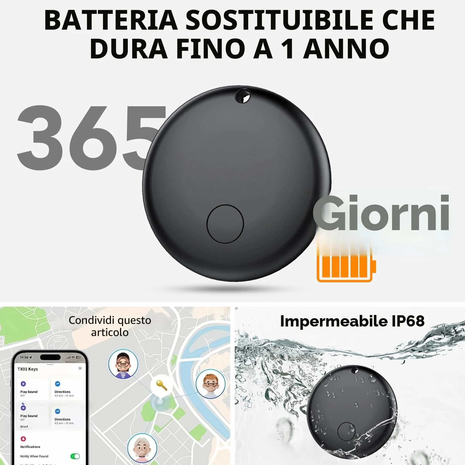 Android Smart Tag, Traceur tag con Google's Find Hub (Solo Android), IP68 Impermeabile, Bluetooth Localizzatore con Custodia Protettiva, Trova Oggetti per Chiavi/Bagagli/Portafogli, 4 Nero Elegante