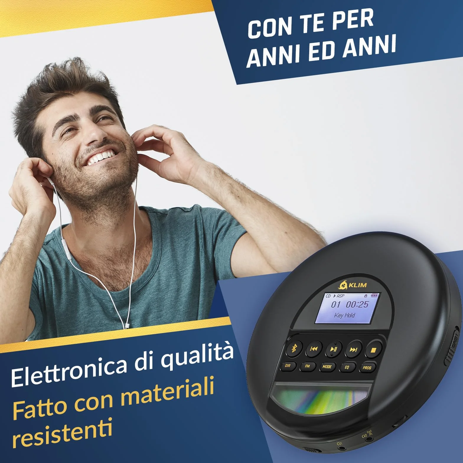KLIM Nomad Lettore CD Portatile Bluetooth con Batteria Lunga Durata, SD, FM, Compatibile CD-R/RW MP3
