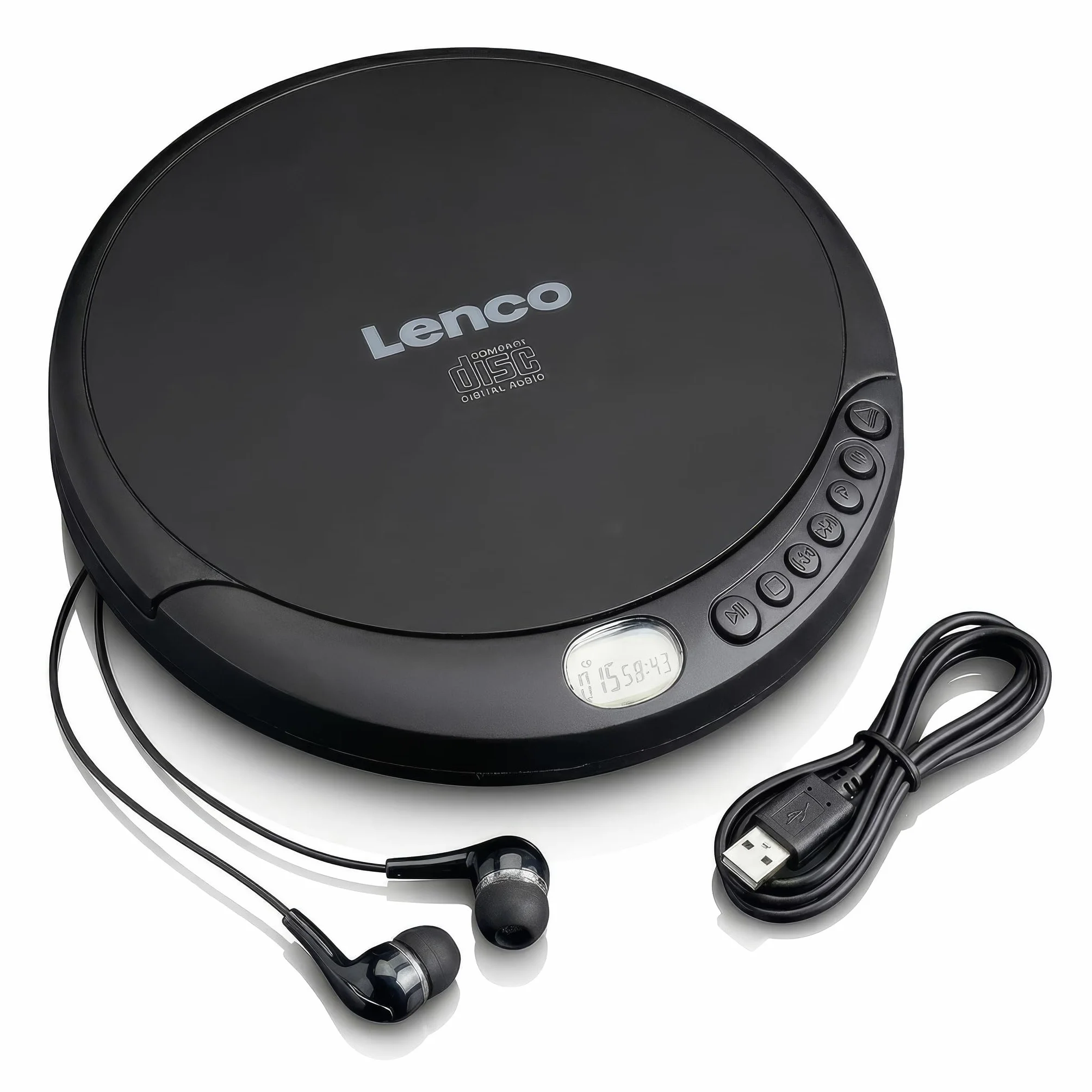 Lenco CD-010 Lettore CD portatile Walkman Nero con cuffie e cavo micro USB