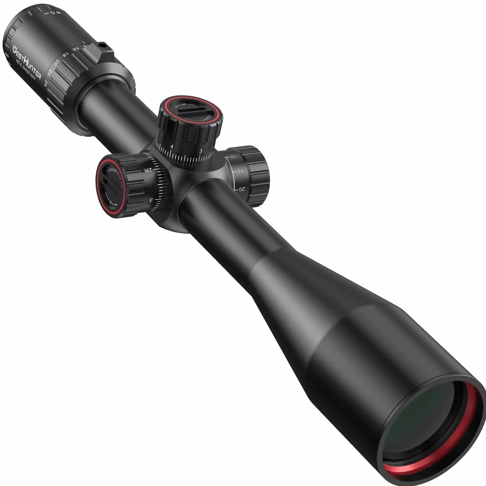 WestHunter Optics HD 6-24x50 SFP Precisione Miri telescopici, Tubo da 30 mm, Secondo piano focale 1/10 MIL, esclusivo per gare sportive a lunga distanza