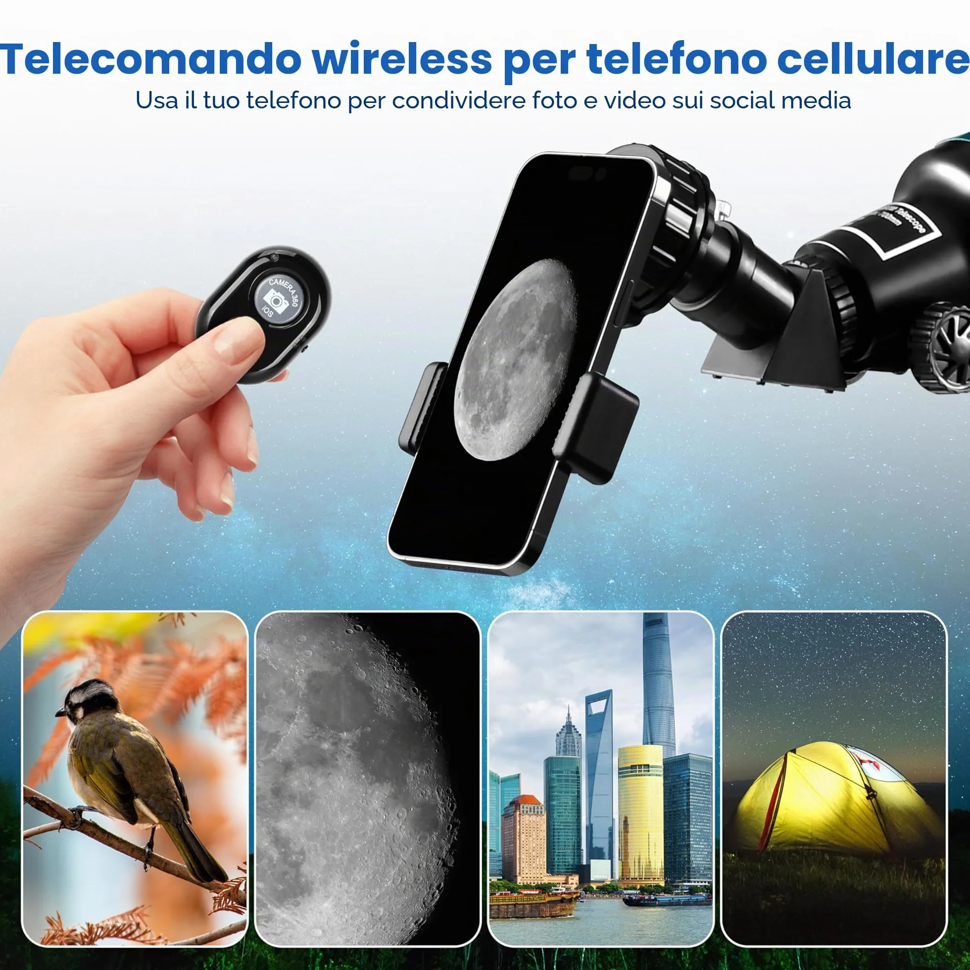 ESSLNB Telescopio 70080 Telescopio per Astronomia per Adulti con APP Stargazing Adattatore per Smartphone, Treppiede Regolabile, Mirino elettronico e Telecomando Wireless (Verde)