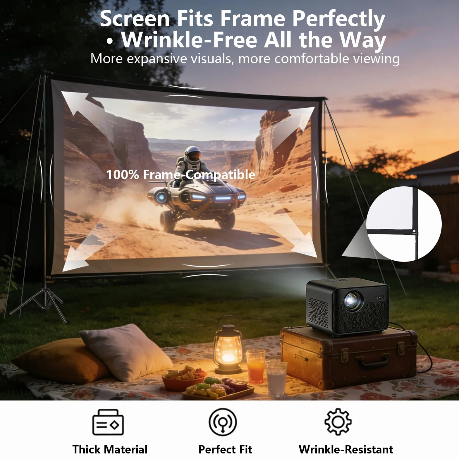 EMART Telo Proiettore di Proiezione 150 Pollici 4K HD con Set Supporto, Lo Sfondo Può Essere Proiettato su Entrambi i Lati, Adatto per La Visione di Film in Sala, Riunioni ed Eventi All'aperto