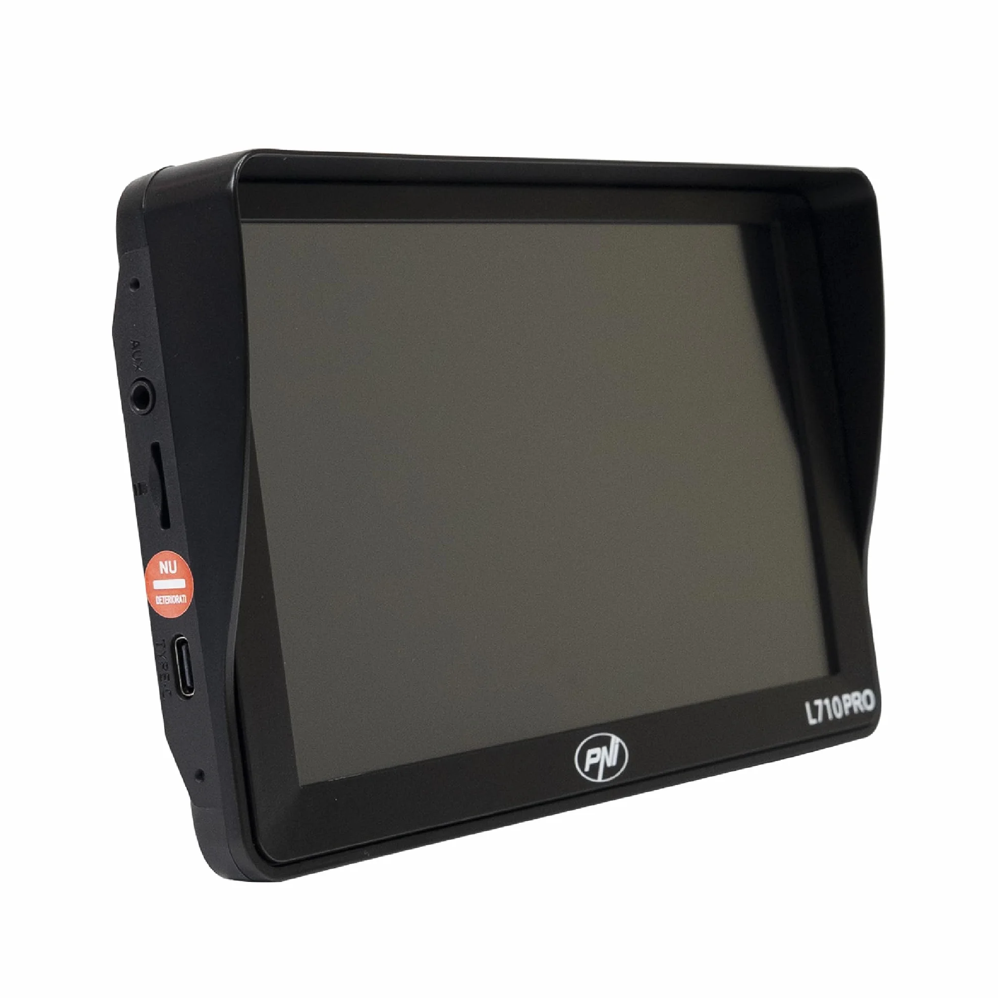 Sistema di navigazione GPS PNI L710 PRO con visiera parasole, 7 pollici, 800 MHz, 256 MB DDR, memoria interna da 16 GB, trasmettitore FM, con due caricatori per auto inclusi