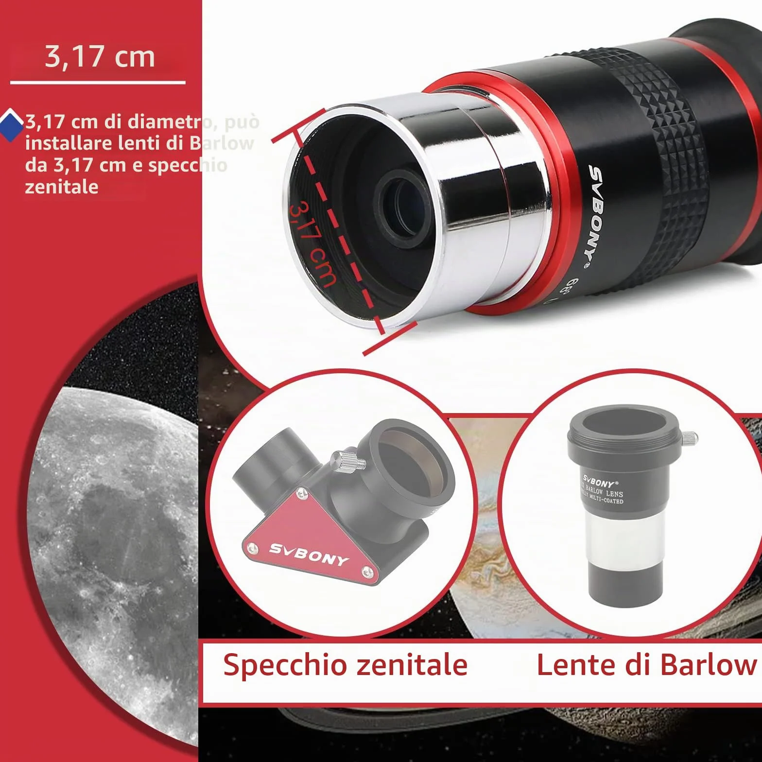 Svbony Oculare Telescopio da 6 mm, Oculare Grandangolare da 68°, Planetario Oculares 1,25", Accessori per Telescopi Astronomici con Lente FMC, per L'osservazione dei Pianeti Della Luna