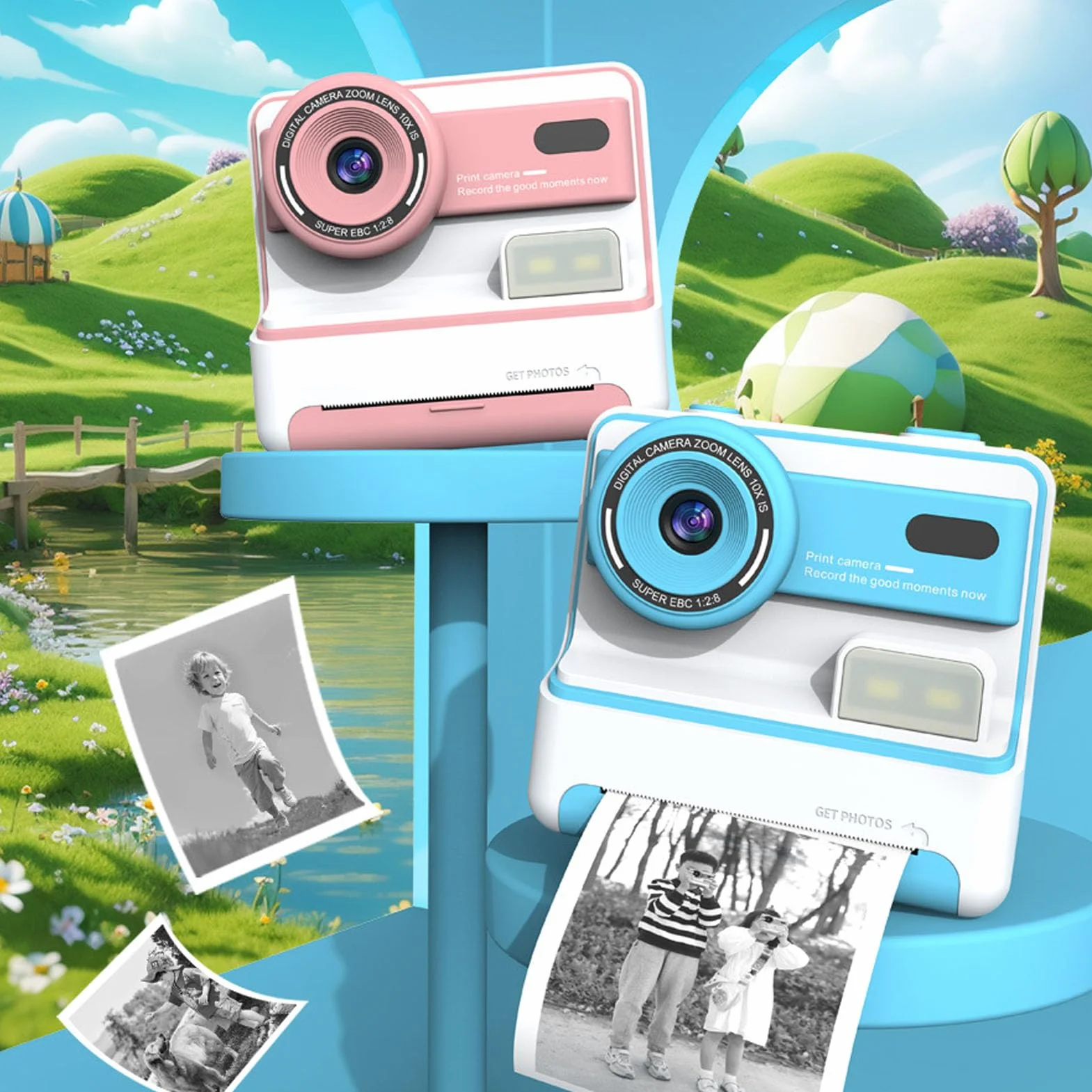 Fotocamera a Stampa Istantanea, Regali di Compleanno di Natale per Ragazze e Ragazzi, HD 1080P 48MP Schermo da 2,4 Pollici Zoom 16X Flash Videocamere Digitali per Bambini (PINK)