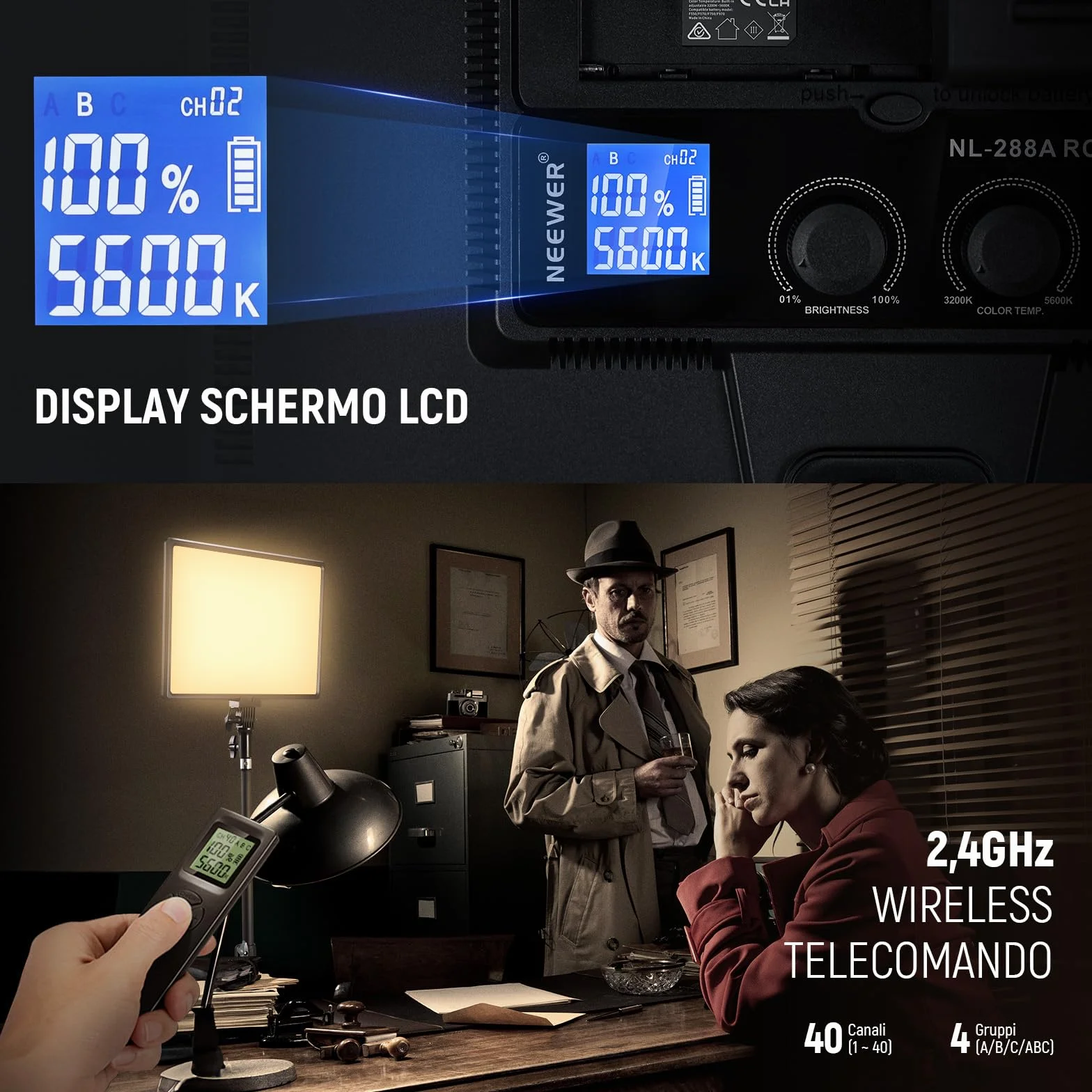 NEEWER Kit Illuminazione Fotografia di 18" Pannello Luce Video LED + Stativo Telecomando Panno Pulizia, 2pz Key Light 45W Dimmerabile Bicolore da Studio 3200K-5600K CRI97+ 4800Lx per Streaming Riprese