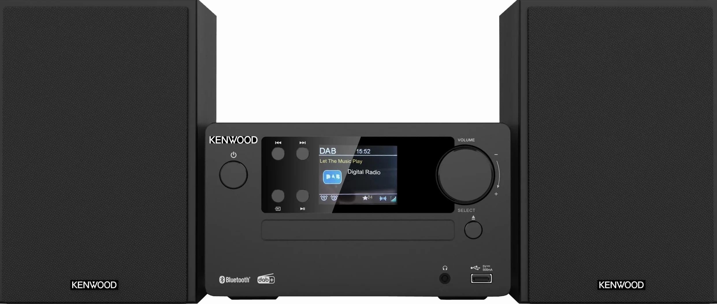 KENWOOD, Sistema Micro HiFi Stereo M-725DAB-S, con Ricevitore Radio DAB+, Lettore CD e Presa USB, Bluetooth per Audio-Streaming V5.0 (A2DP), Display a Colori 2,4", Black