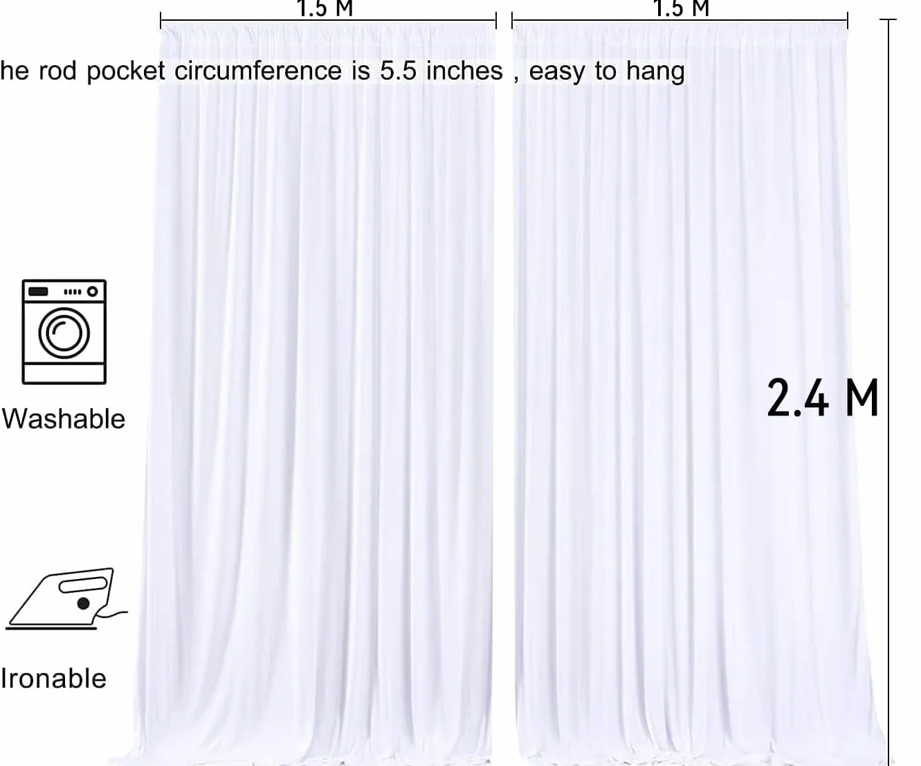 Tenda bianca da 2,5 x 3 m per fondali, tenda per sfondo per feste, sfondo per matrimonio bianco, tende in poliestere con sfondo bianco per compleanno, baby shower, battesimo, addio al nubilato