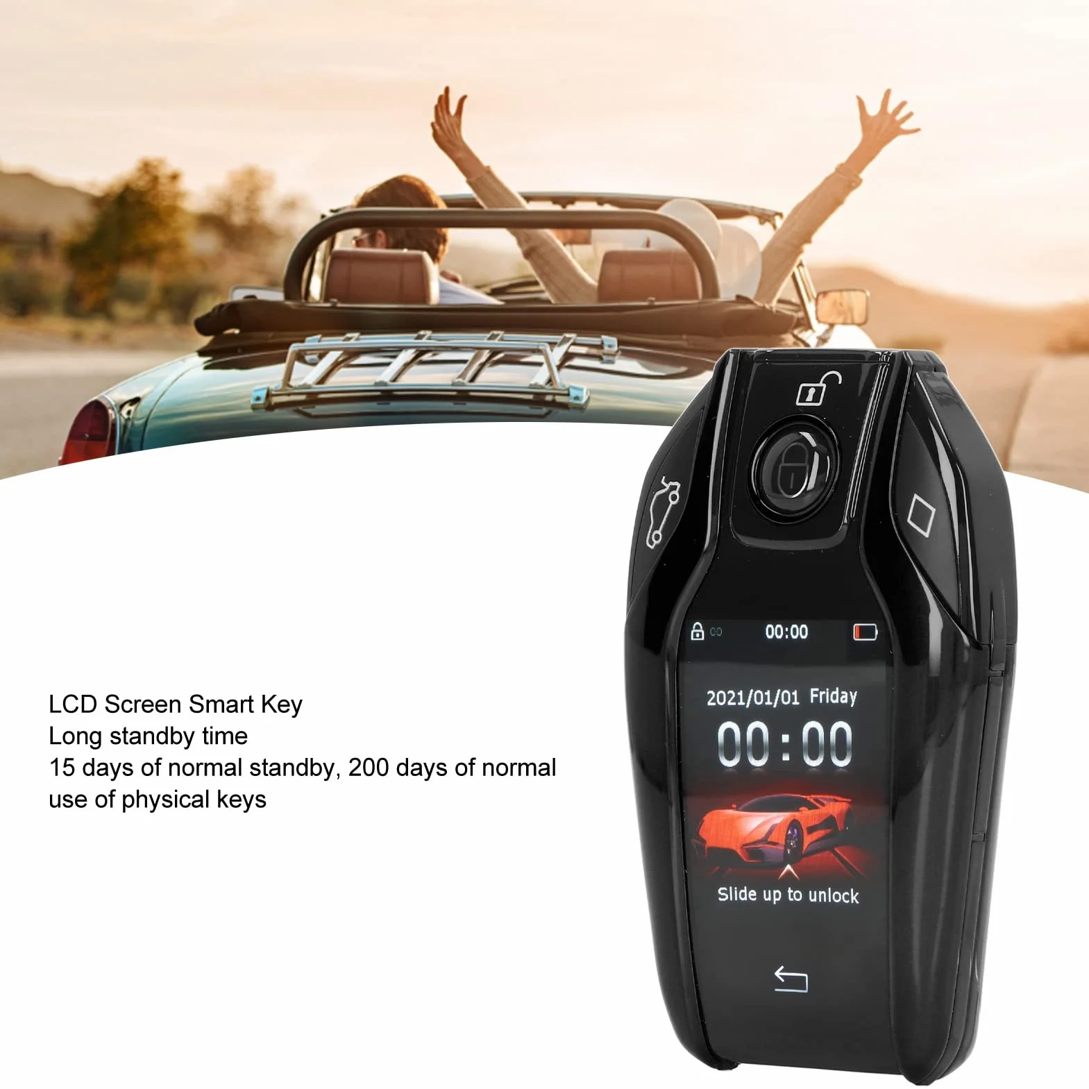 TK800+ Smart Remote Control Car Key, LCD touch screen, senza chiave blocco automatico sbloccare finestra ascensore tronco, per tutti gli avviamenti del motore (Nero)