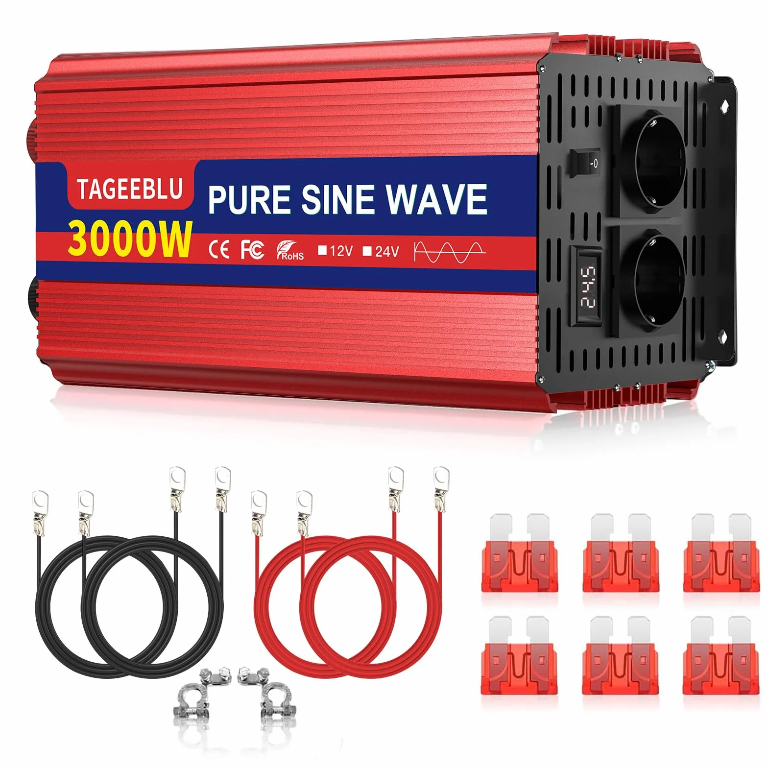 3000w inverter 24v 220v Onda Pura con Display LCD & EU Presa