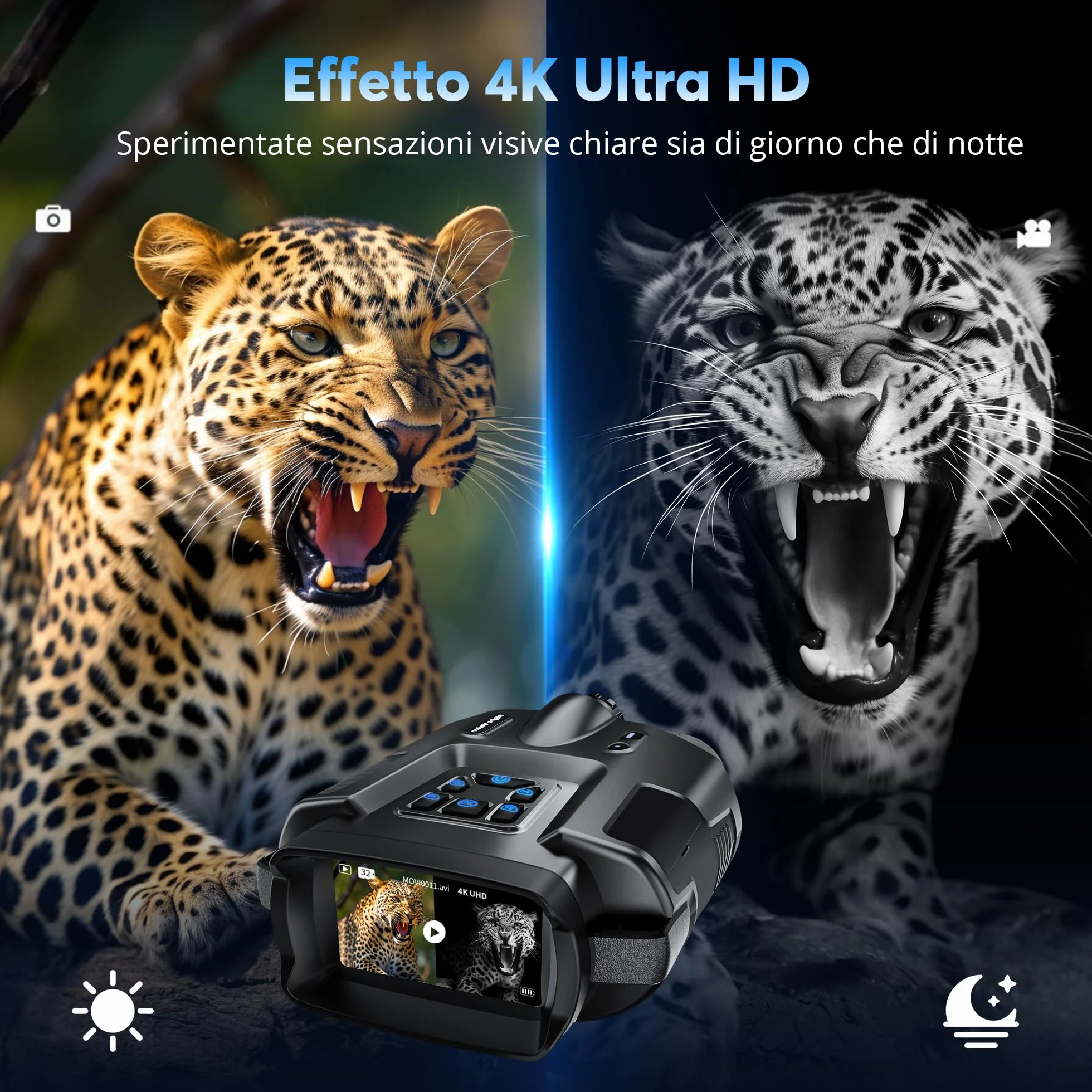 TKWSER Binocolo Visione Notturna - Infrarossi Visibili 600M nel 100% dell'Oscurità con Zoom Digitale 8X, Ricaricabili da 5000mAh, con Luce Tattica, per la Caccia, per Adulti