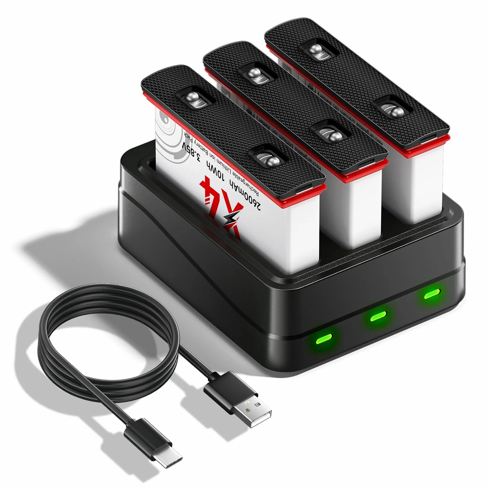 360X4 Batteria Caricabatterie Kit – 3Pcs batterie 2600mAh da 360 X4 e 3 canali LED X4 caricabatterie tipo C per fotocamera 360 One X4