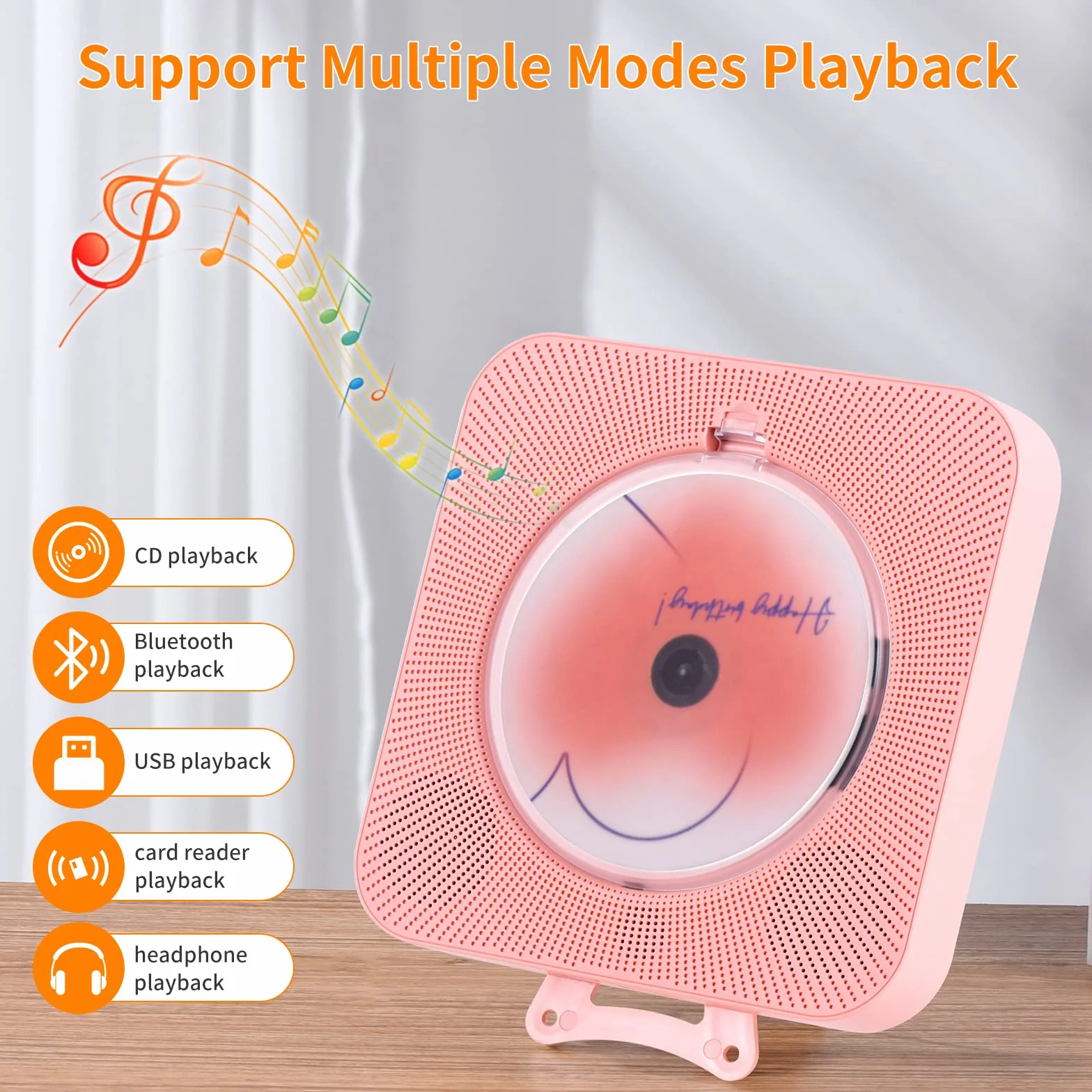 Yintiny Boombox Carino Lettore CD con Bluetooth 5.0 per l'Arredamento Domestico, Lettore CD Portatile con Altoparlanti per la Riproduzione Musicale, Lettore USB [rosa]