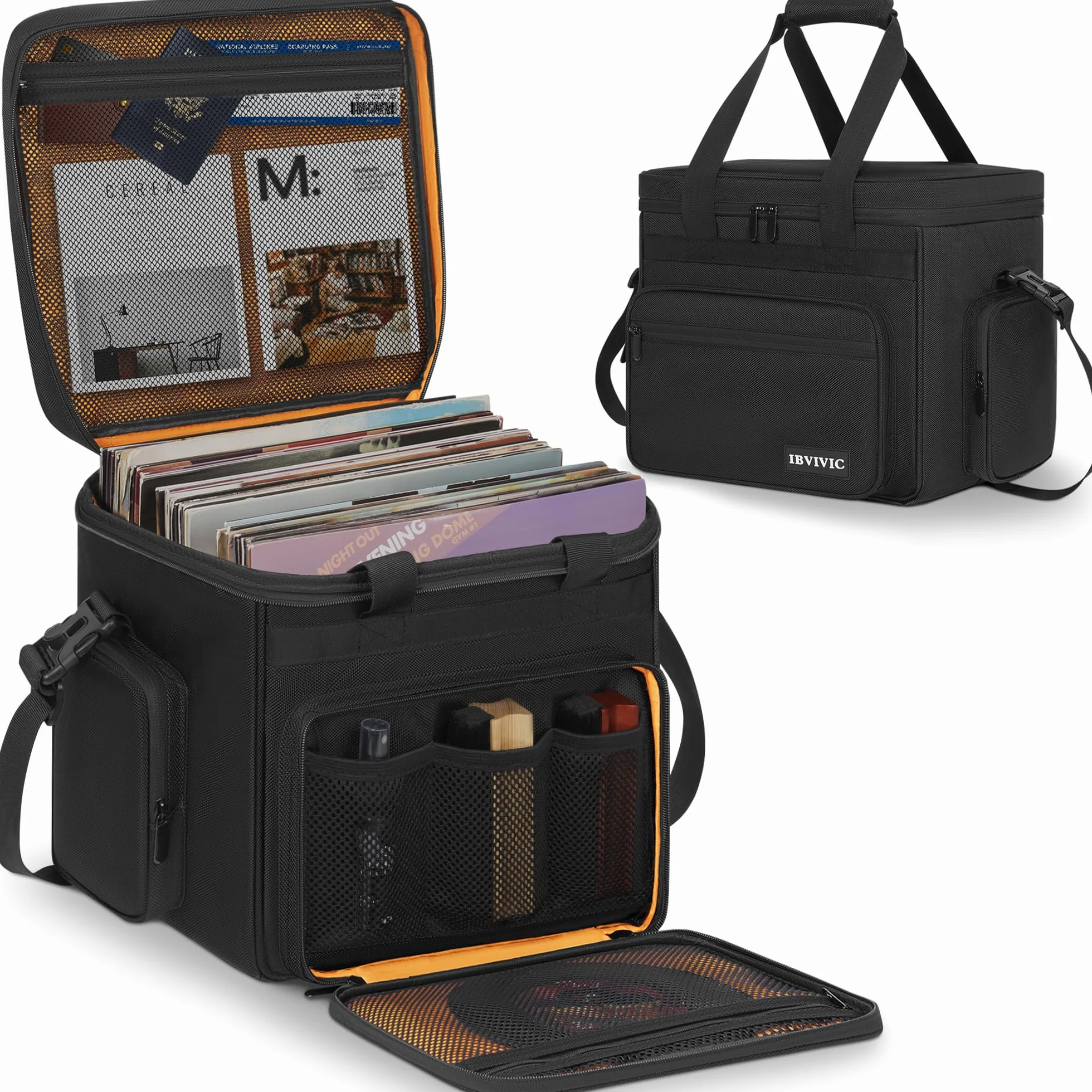 OUUTMEE Borsa per dischi in vinile - Custodia per dischi in vinile resistente all'acqua per album LP da 7/10/12 pollici, con capacità di 90-110 LP - Custodia LP con divisori rimovibili per