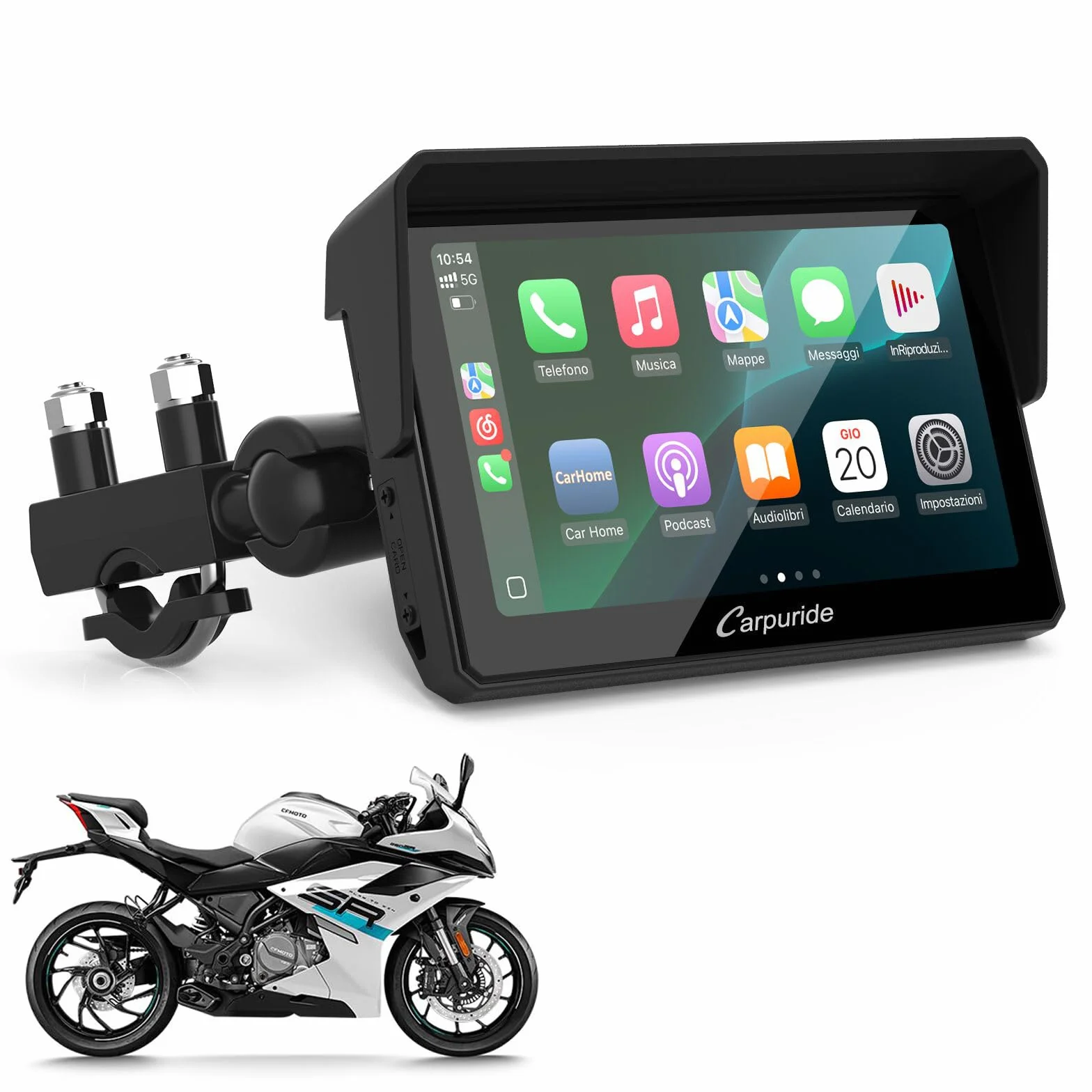 Carpuride W502 Carplay per Moto e Android Auto, Stereo Portatile per Auto Impermeabile IP67, Touchscreen IPS da 5 pollici, Navigazione/Siri per moto